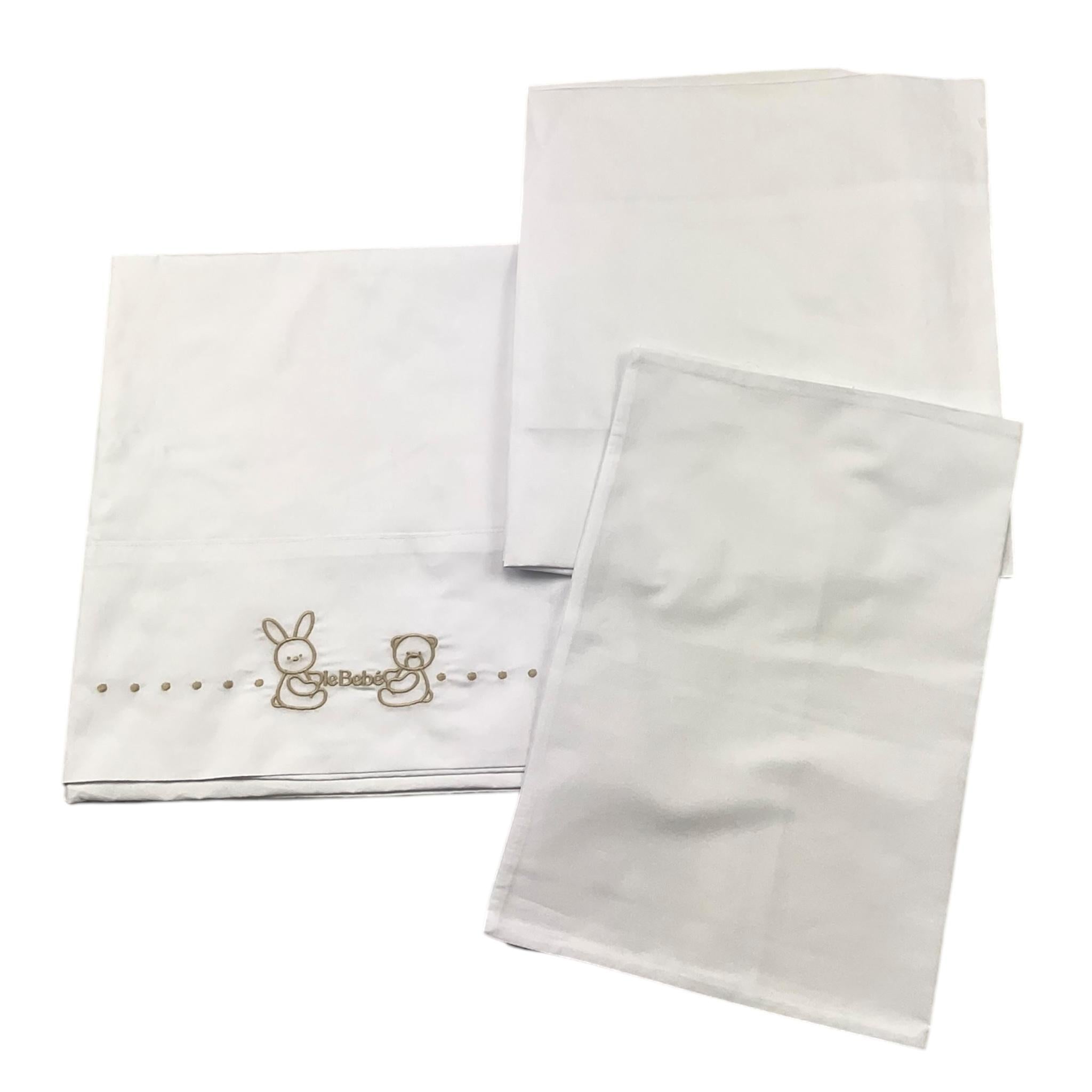LE BEBE' set 3 pezzi lenzuola tinta unita cn ricami Bianco per Neonato LBB5063 BIANCO LE BEBE'