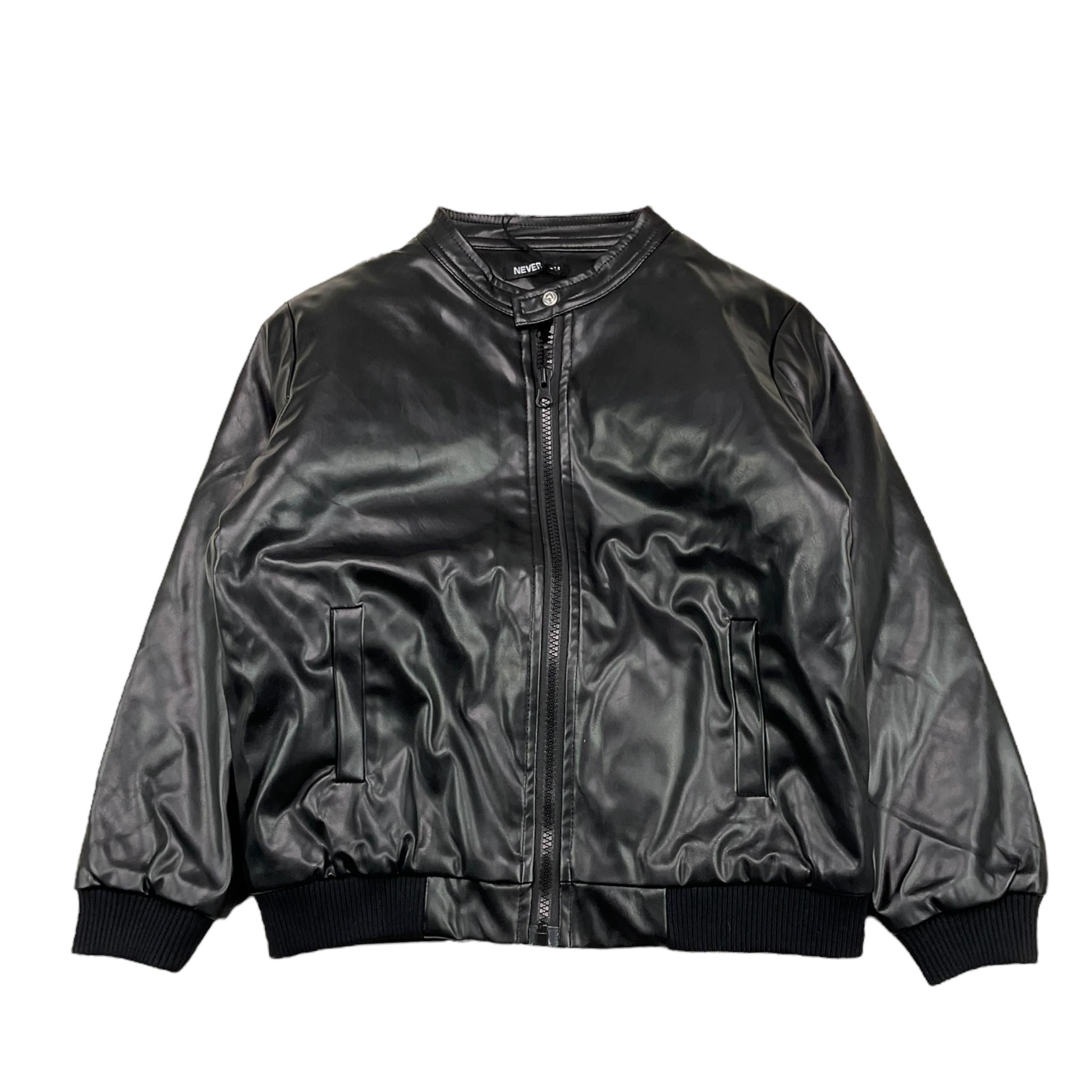 NEVER TOO giubbino in ecopelle tinta unita con zip Nero per Bambino NT1771R NERO NEVER TOO
