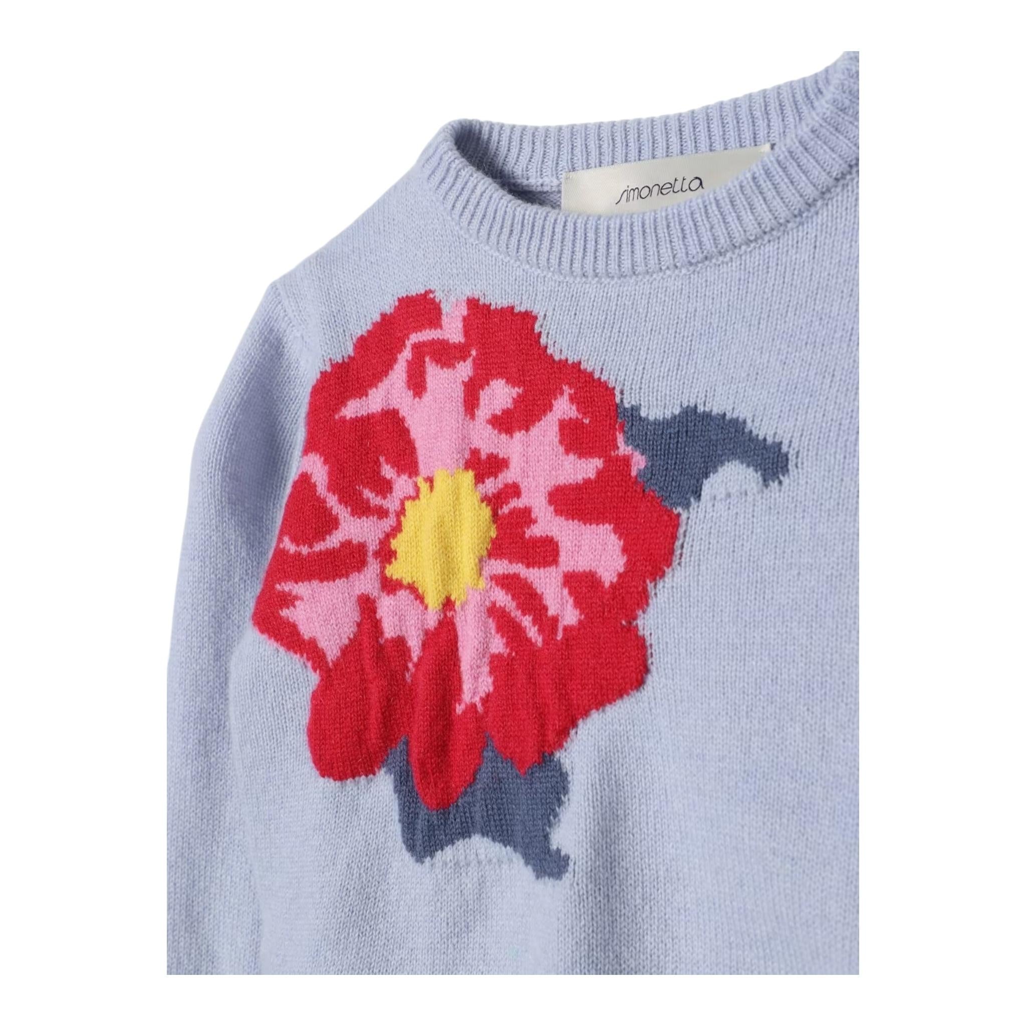 SIMONETTA maglia girocollo tinta unita con ricamo floreale Azzurro per Bambina SV9B10 AZZURRO SIMONETTA