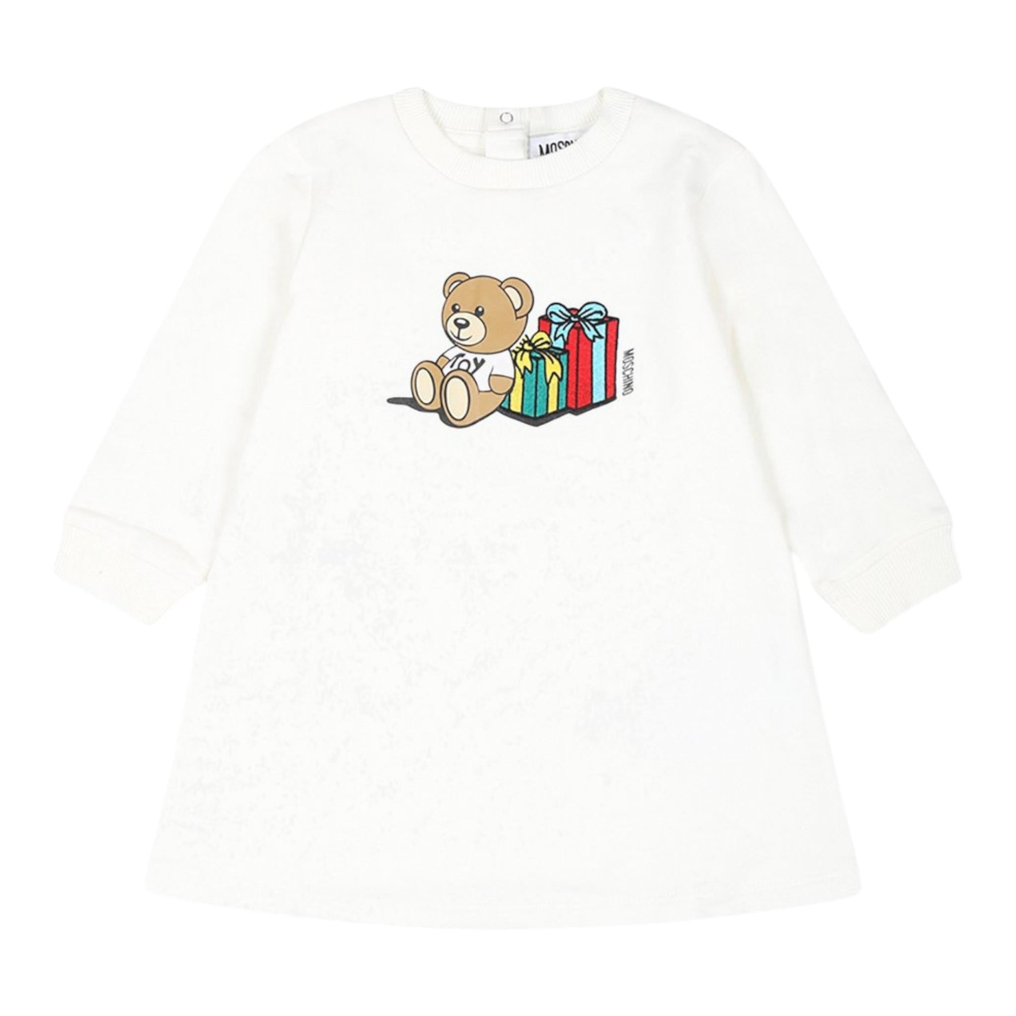 MOSCHINO abito manica lunga tinta unita con stampa in contrasto Bianco per Neonata MBV0A2X BIANCO MOSCHINO