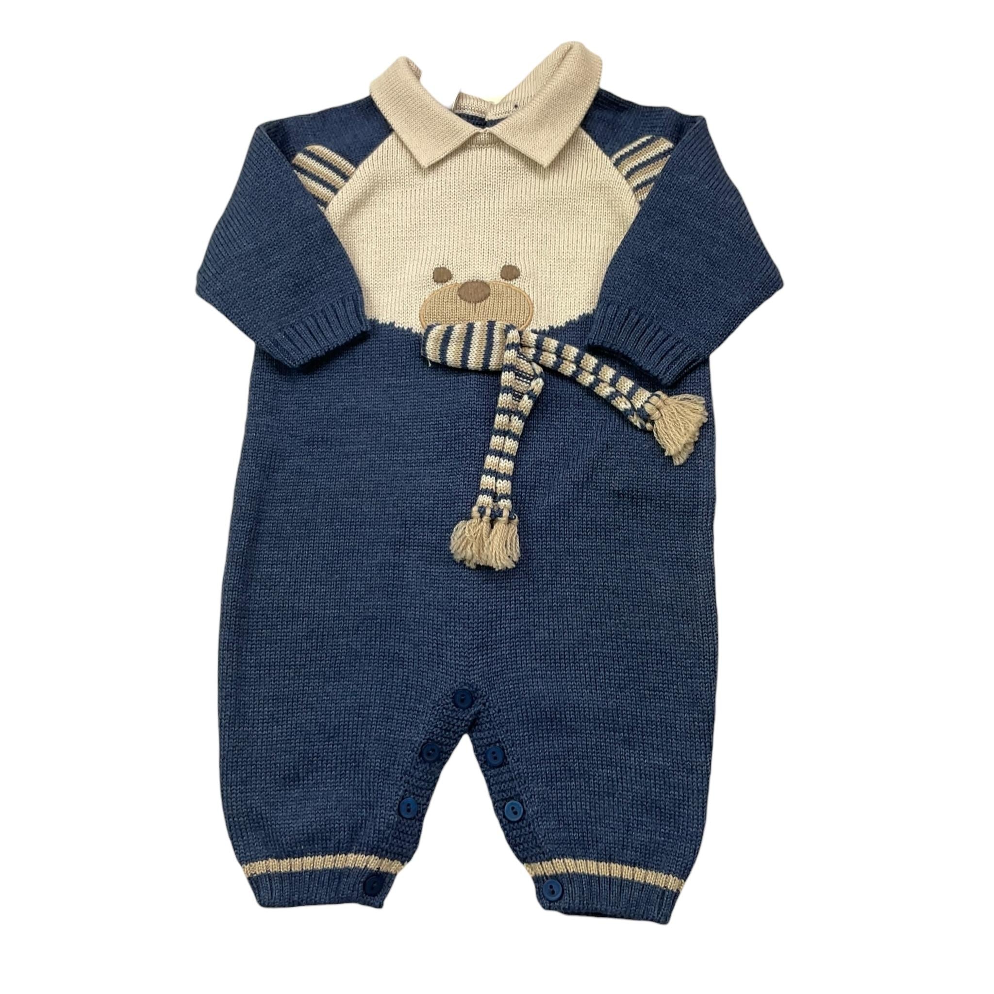 MARLU' tutina bicolore in maglia con stampa Blu per Neonato IC6510 BLU MARLU'