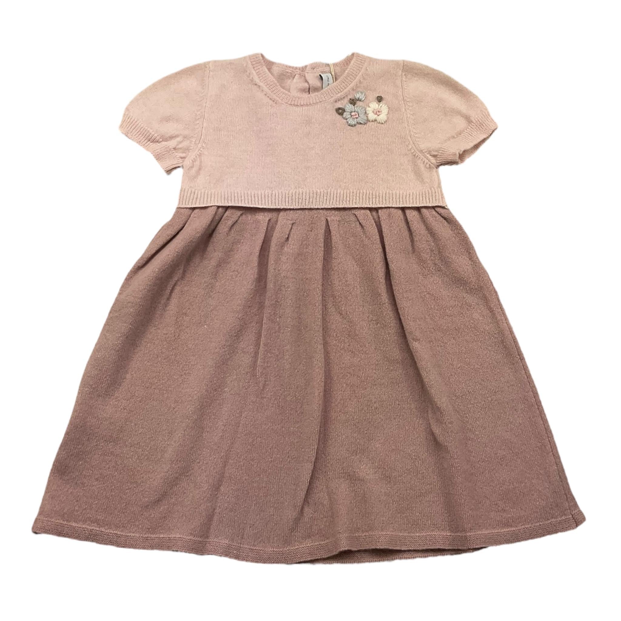 PER TE abito mezza manica tinta unita con ricami Rosa per Neonata 44029 ROSA PER TE