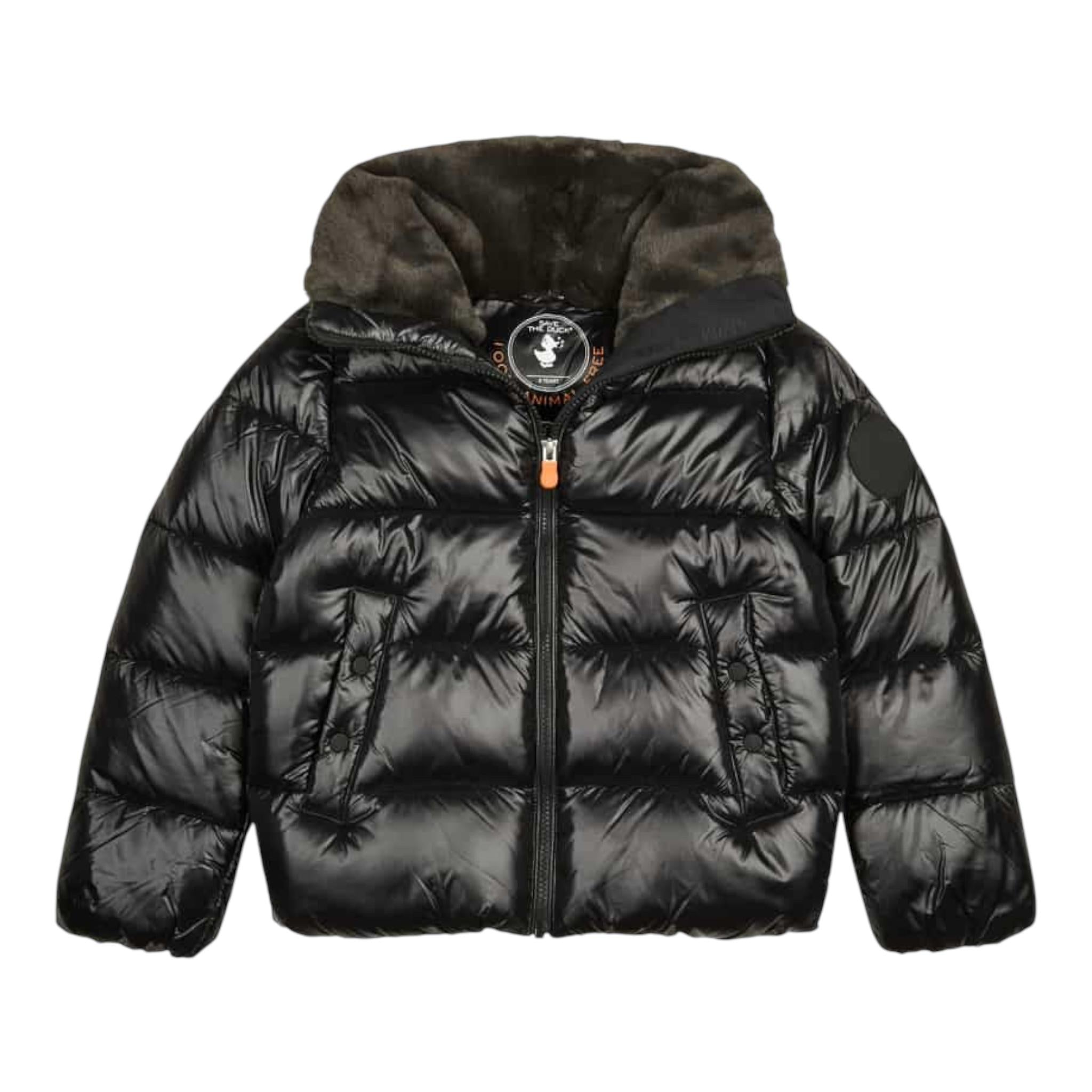 SAVE THE DUCK giubbino tinta unita con zip e pelliccia Nero per Bambino J30974G NERO SAVE THE DUCK