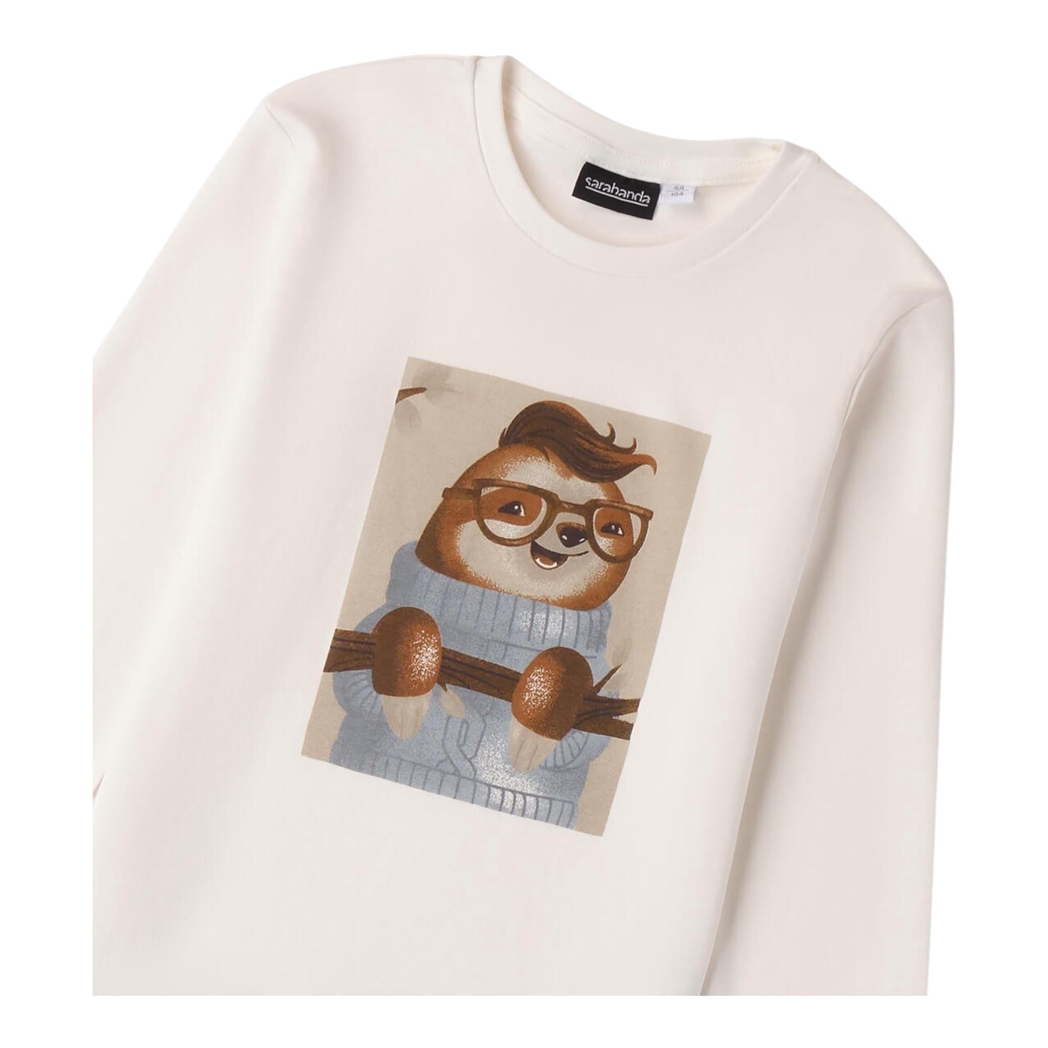 SARABANDA shirt girocollo tinta unita con stampa in contrasto Panna per Bambino 0A146 PANNA SARABANDA