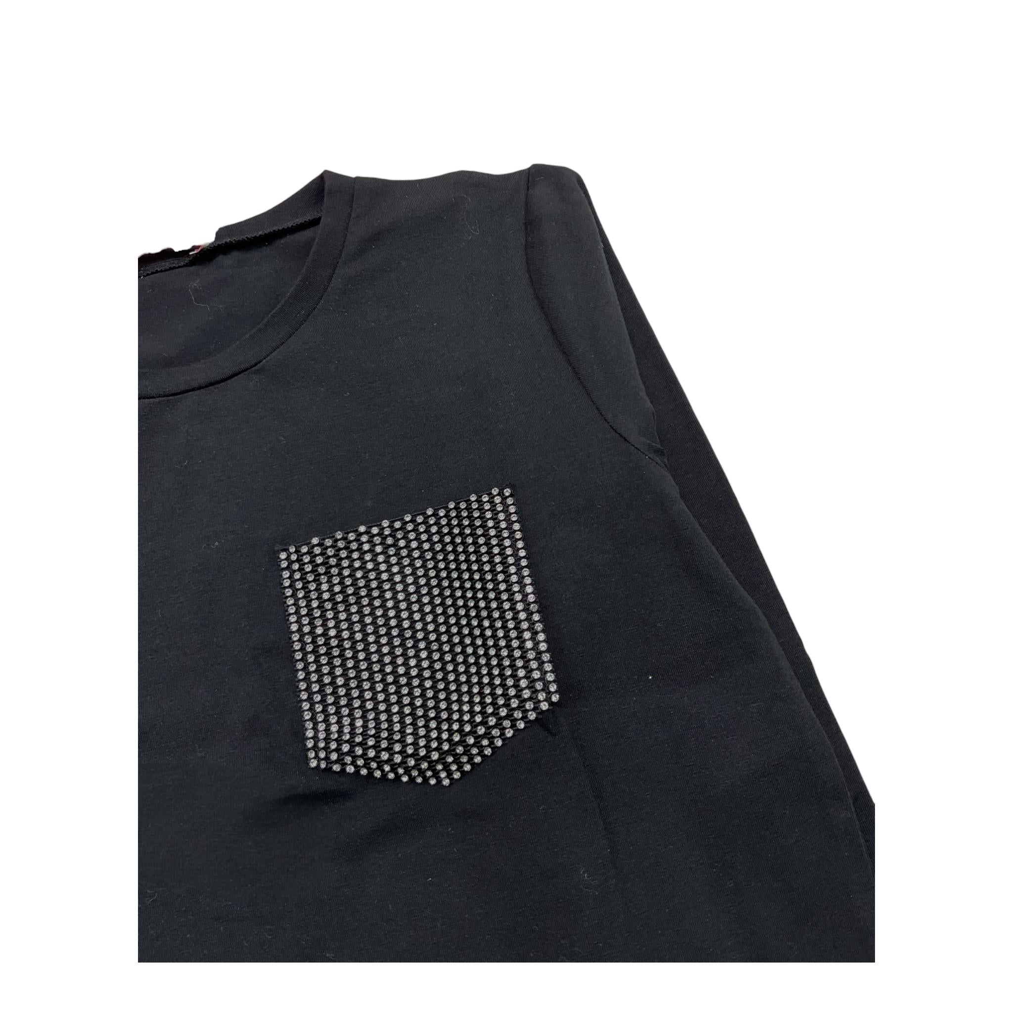 LIU JO shirt tinta unita girocollo con brillantini Nero per Bambina GF4185 NERO LIU JO