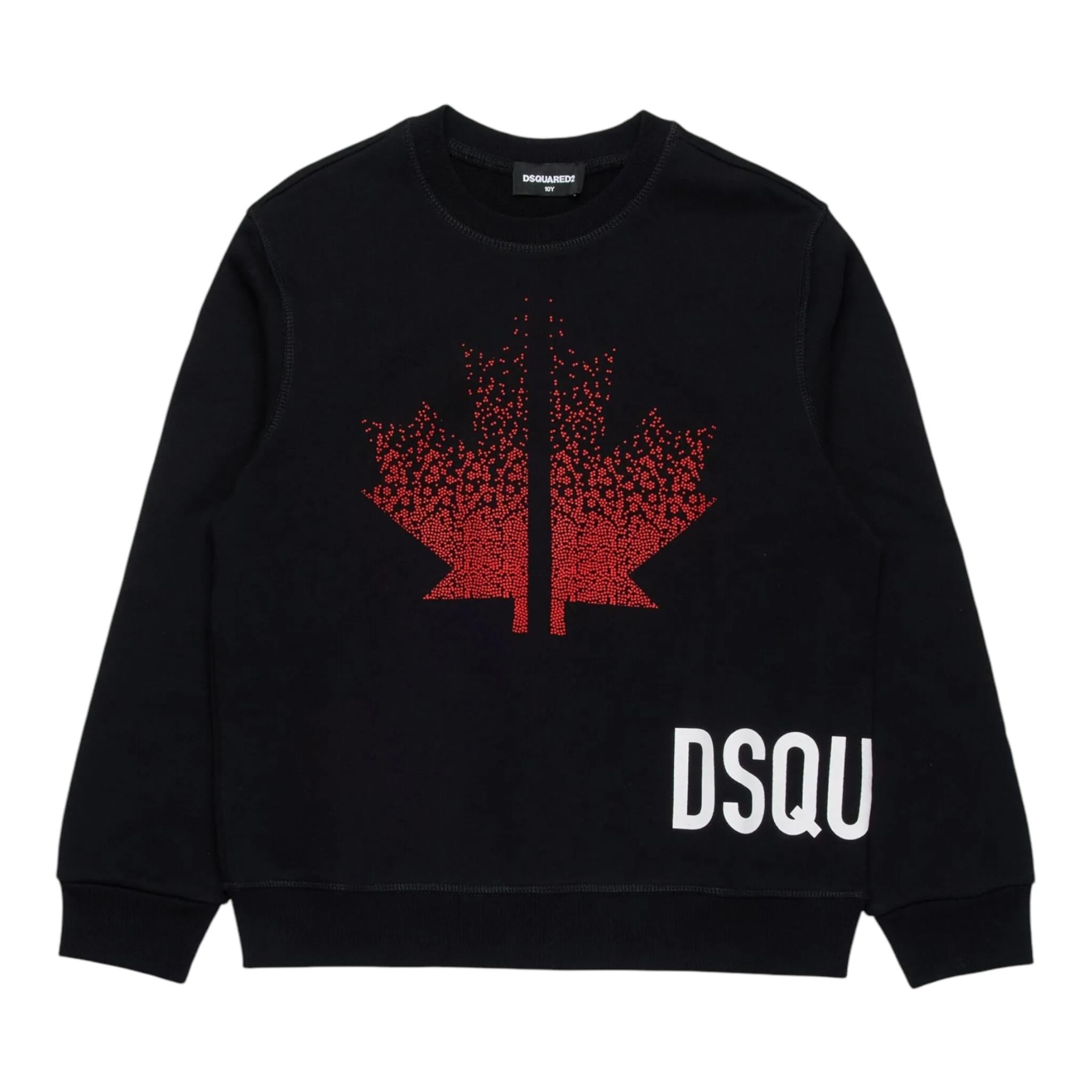 DSQUARED2 felpa chiusa girocollo tinta unita con stampa in contrasto Nero per Bambino DQ2538 NERO DSQUARED2