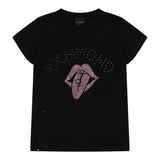 JOHN RICHMOND t-shirt tinta unita girocollo con stampa brillantini Nero per Bambina RGA24150TSX NERO JOHN RICHMOND