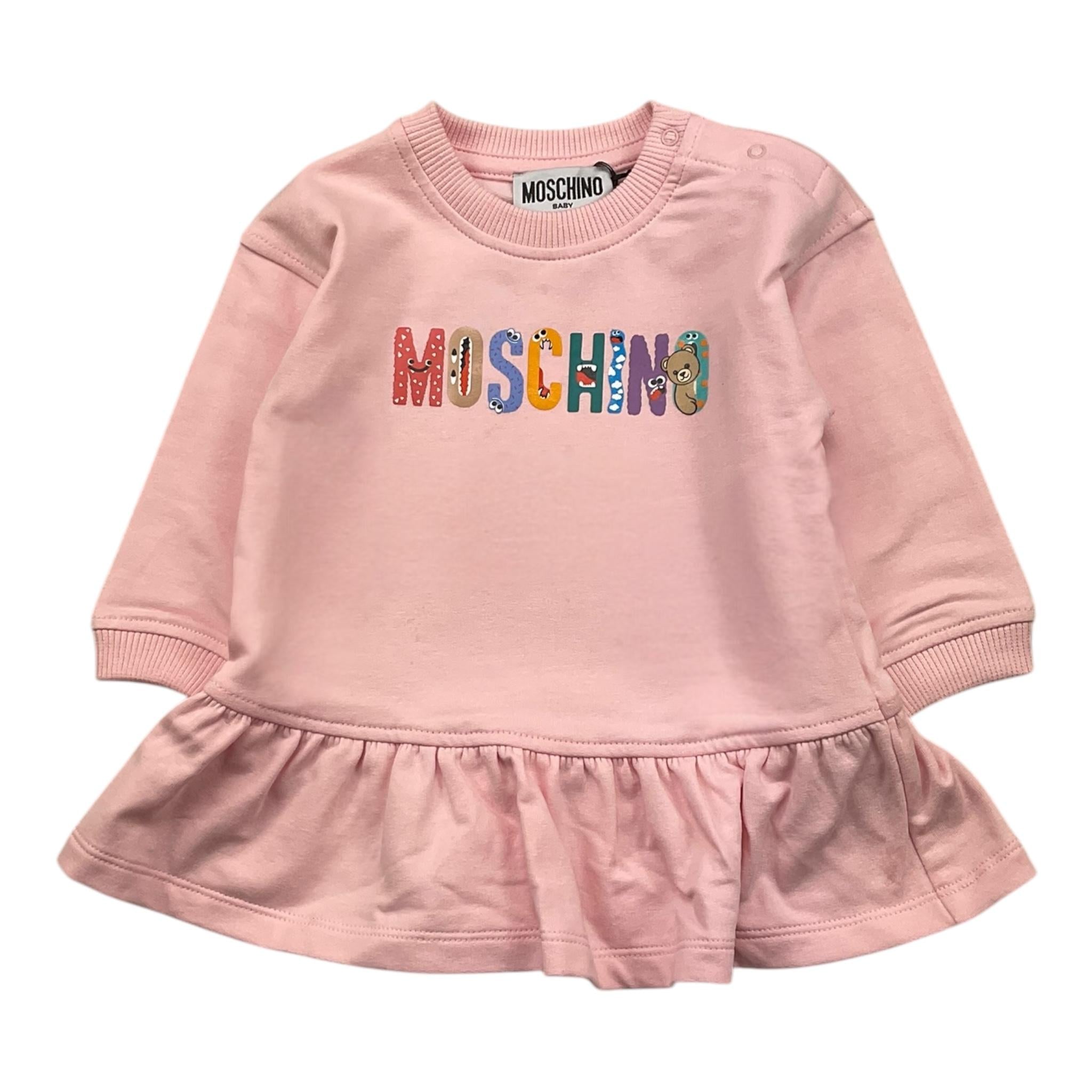 MOSCHINO abito girocollo tinta unita con stamoa Rosa per Neonata MDV0CX ROSA MOSCHINO