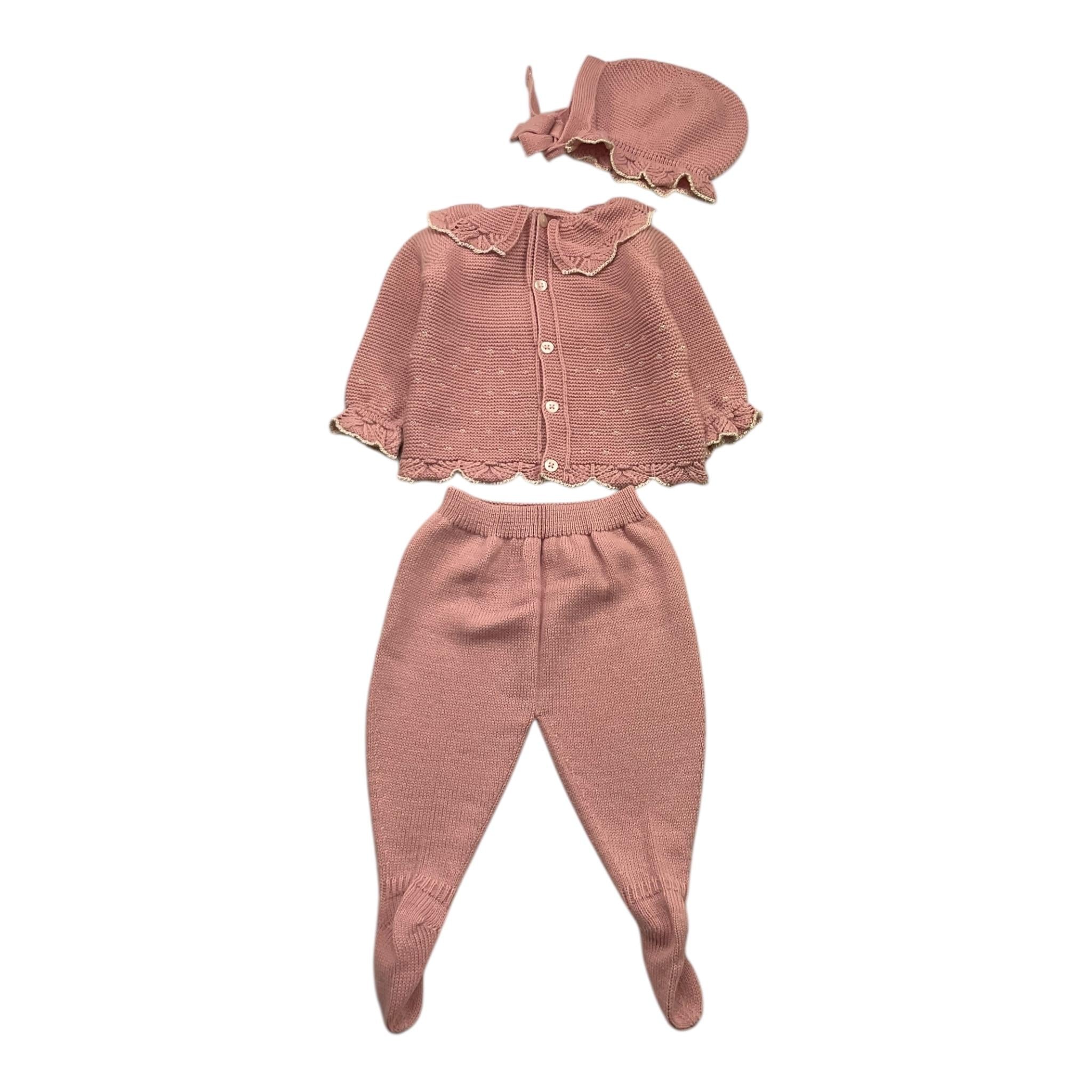 MAC ILUSIO'N completo 3pz tinta unita maglia-ghettina-cappello Rosa per Neonata 9412 ROSA MAC ILUSIO'N
