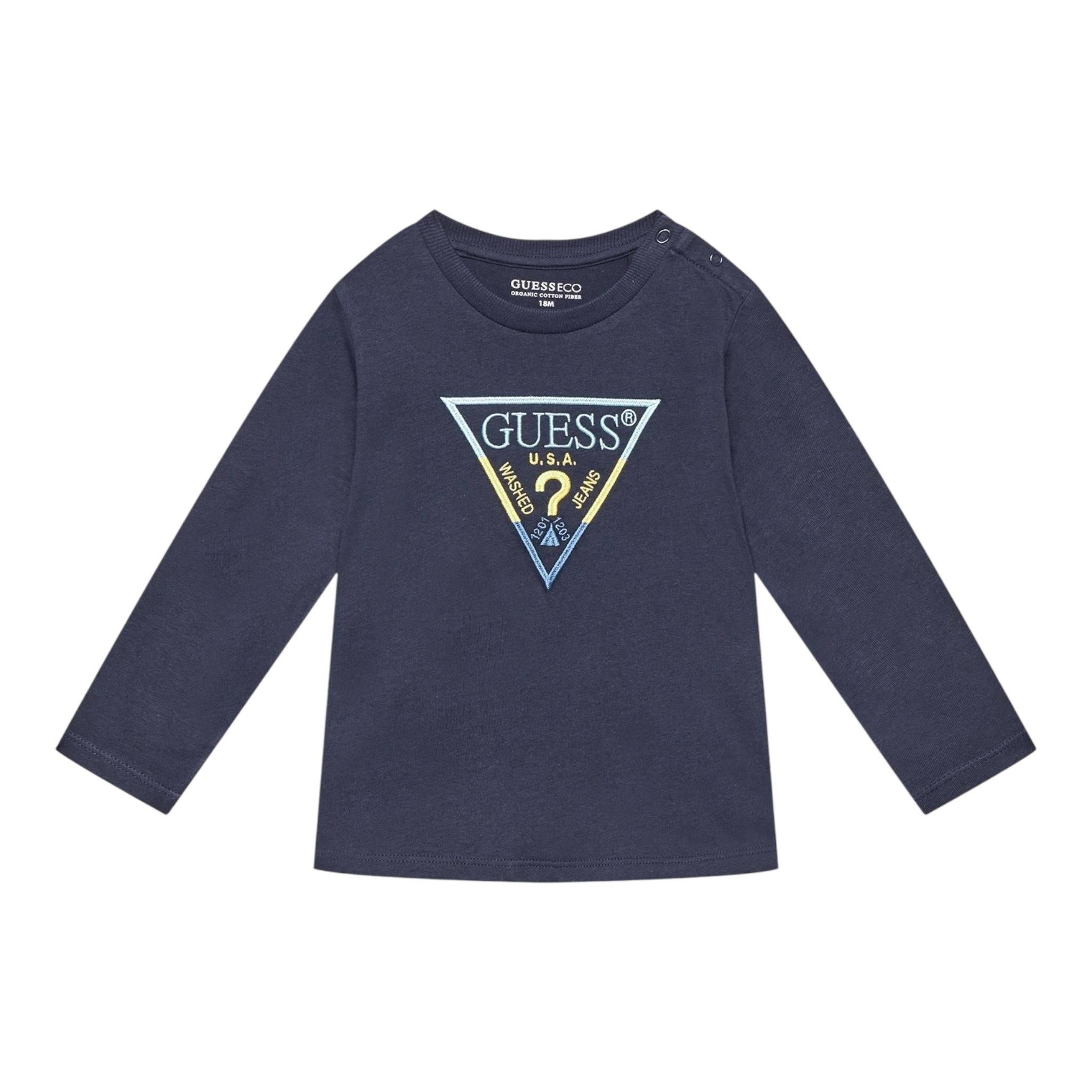 GUESS shirt girocollo tinta unita ocn logo Blu per Neonato N4YI36K8HM4NX BLU GUESS
