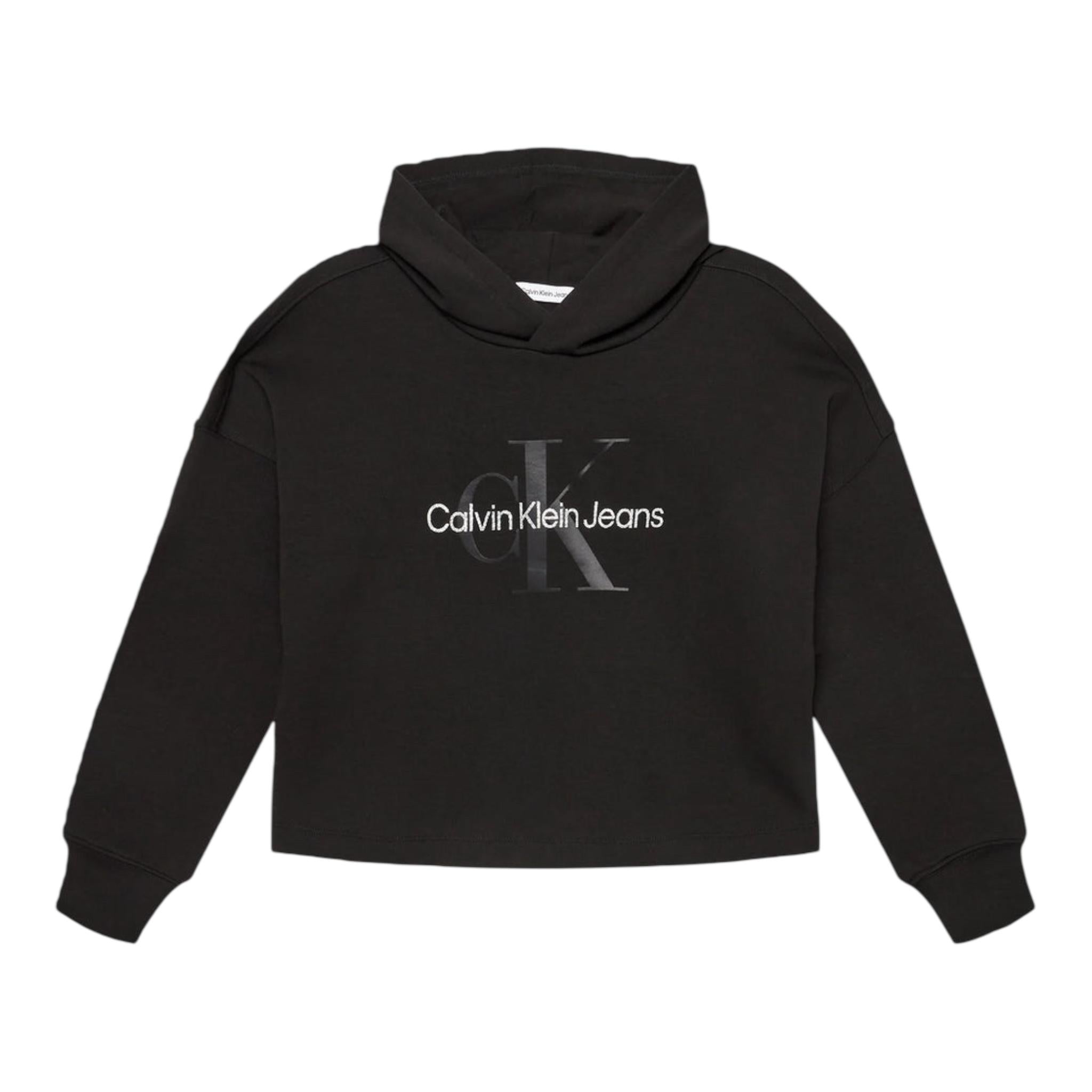 CALVIN KLEIN felpa tinta unita con cappuccio e stampa Nero per Bambina IG0IG02543 NERO CALVIN KLEIN