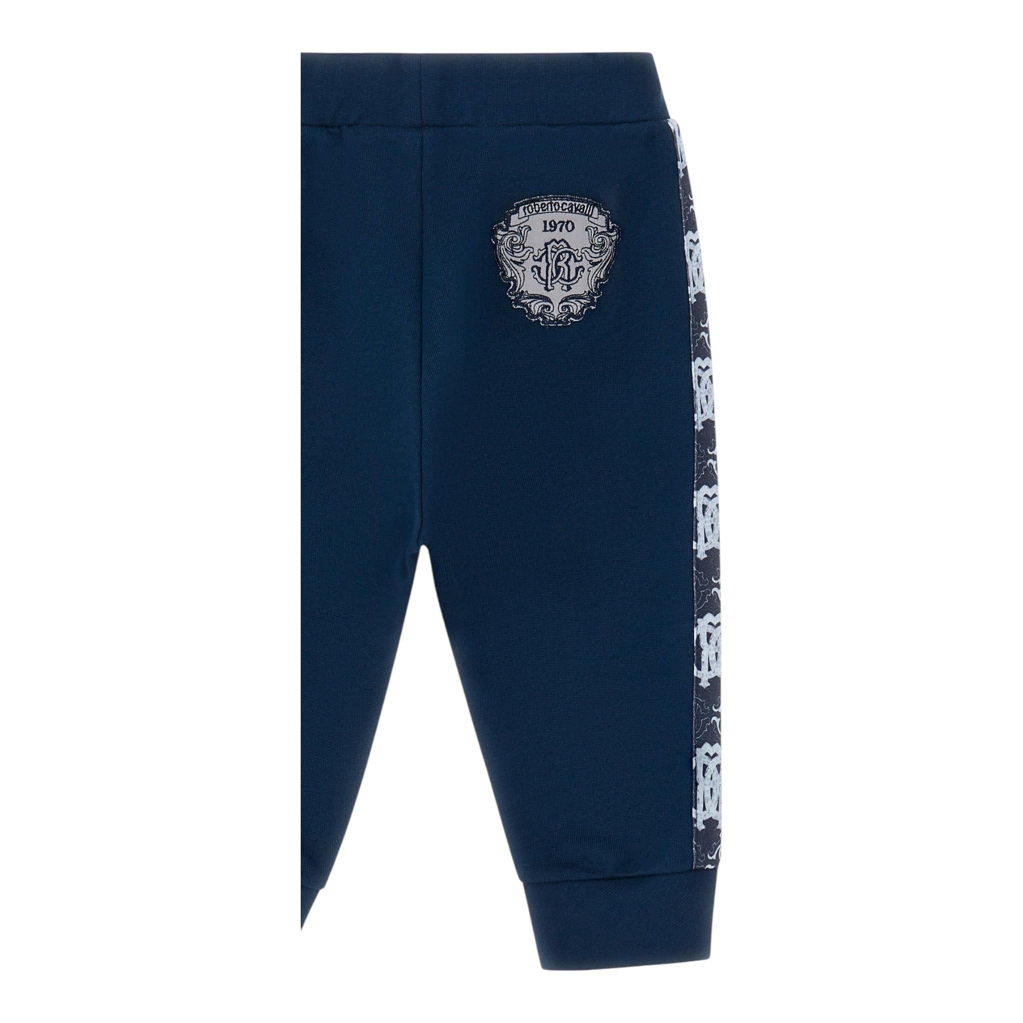 ROBERTO CAVALLI pantalone tuta tinta unita con stampa logo Blu per Neonato TJT231 BLU ROBERTO CAVALLI