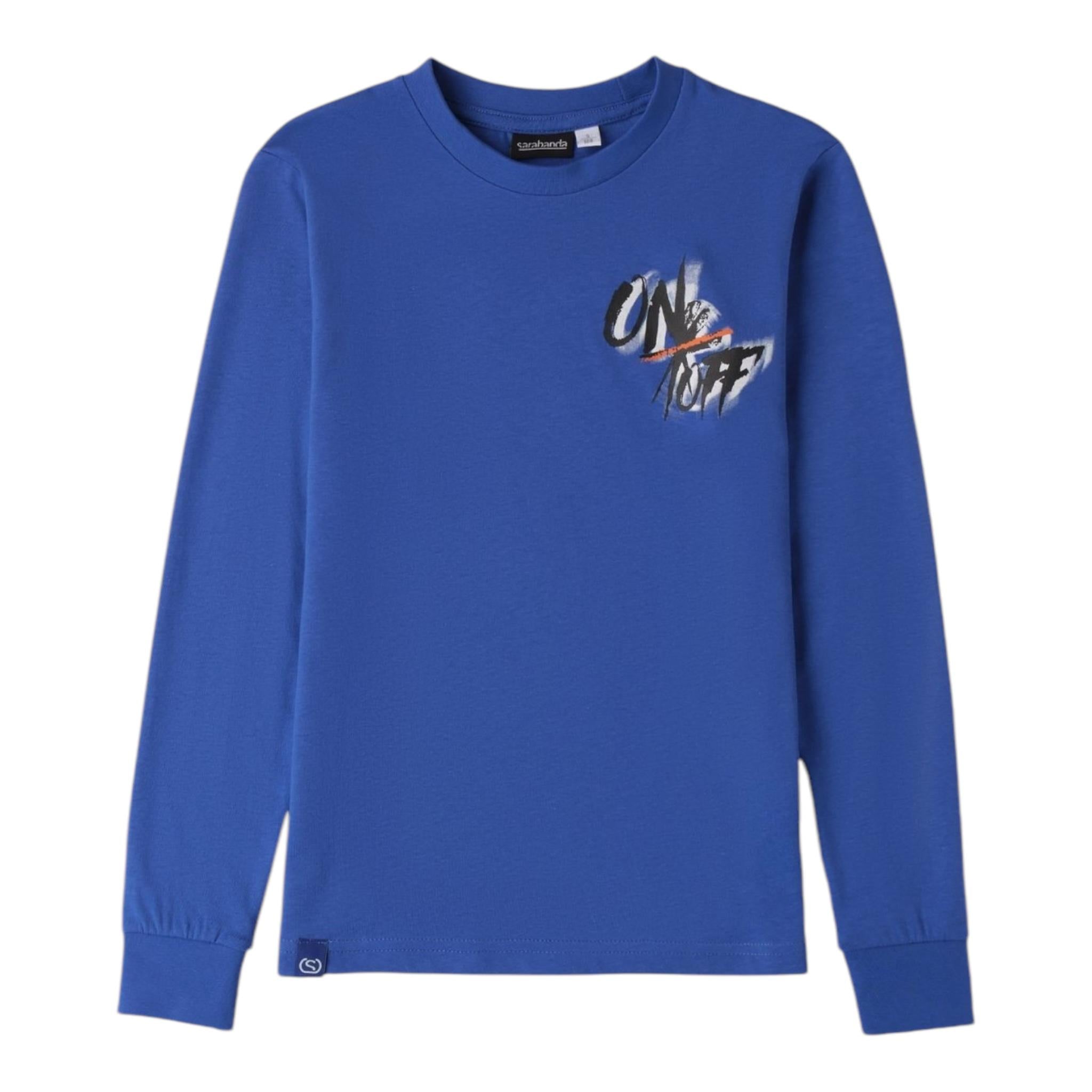SARABANDA shirt girocollo tinta unita con stampa in contrasto Blu per Bambino 0A516 BLU SARABANDA