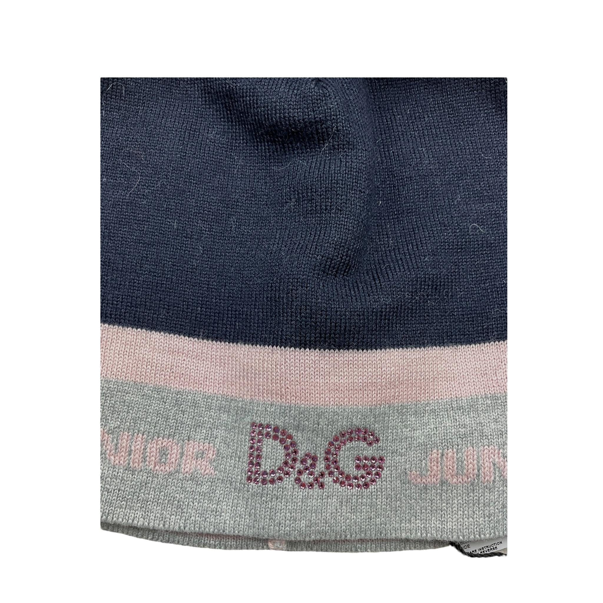 DOLCE & GABBANA cappello tinta unita con pon pon e stampa logo Blu per Bambina LB5126 BLU DOLCE & GABBANA