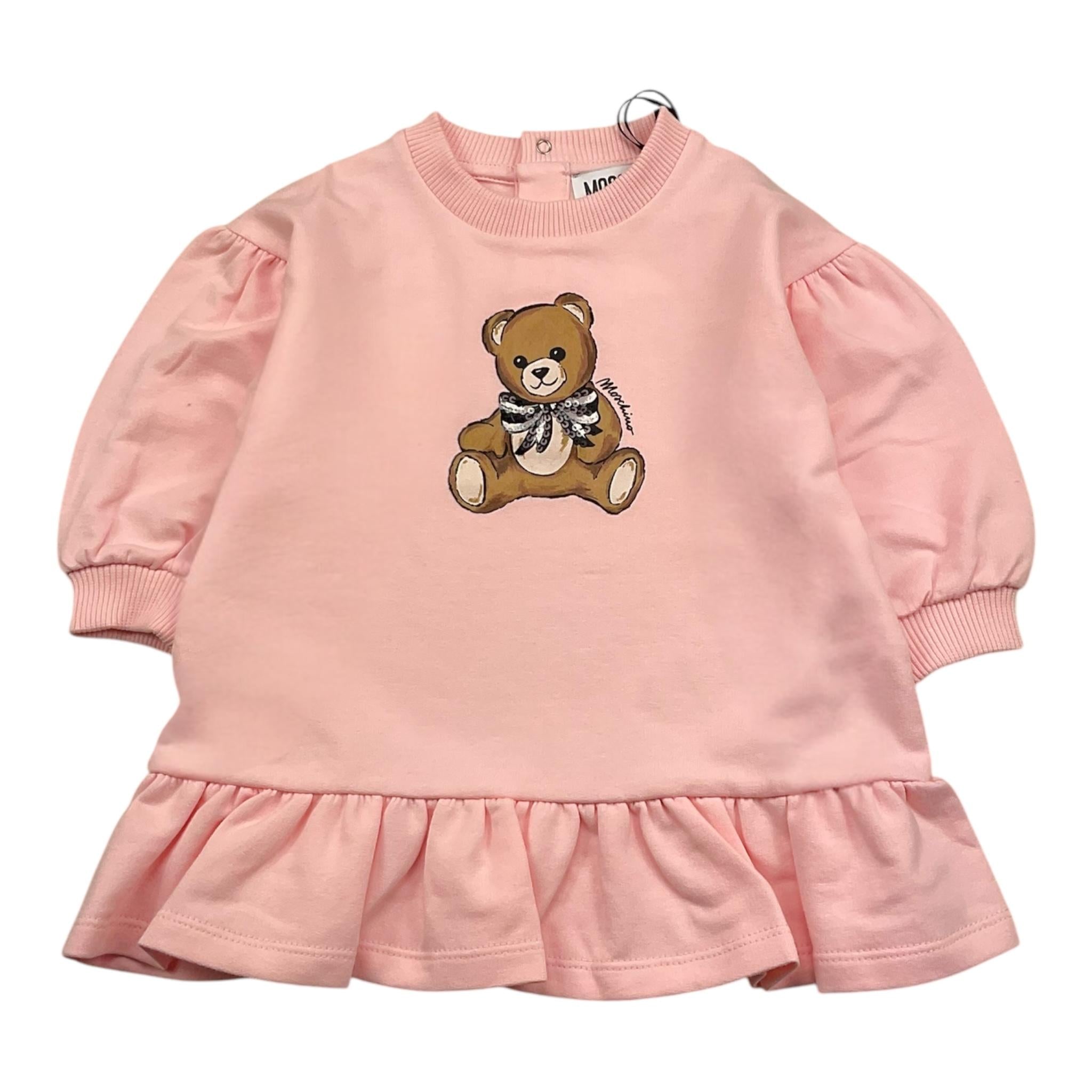 MOSCHINO abito in felpa tinta unita con stampa Rosa per Neonata MDV0CWLDA ROSA MOSCHINO