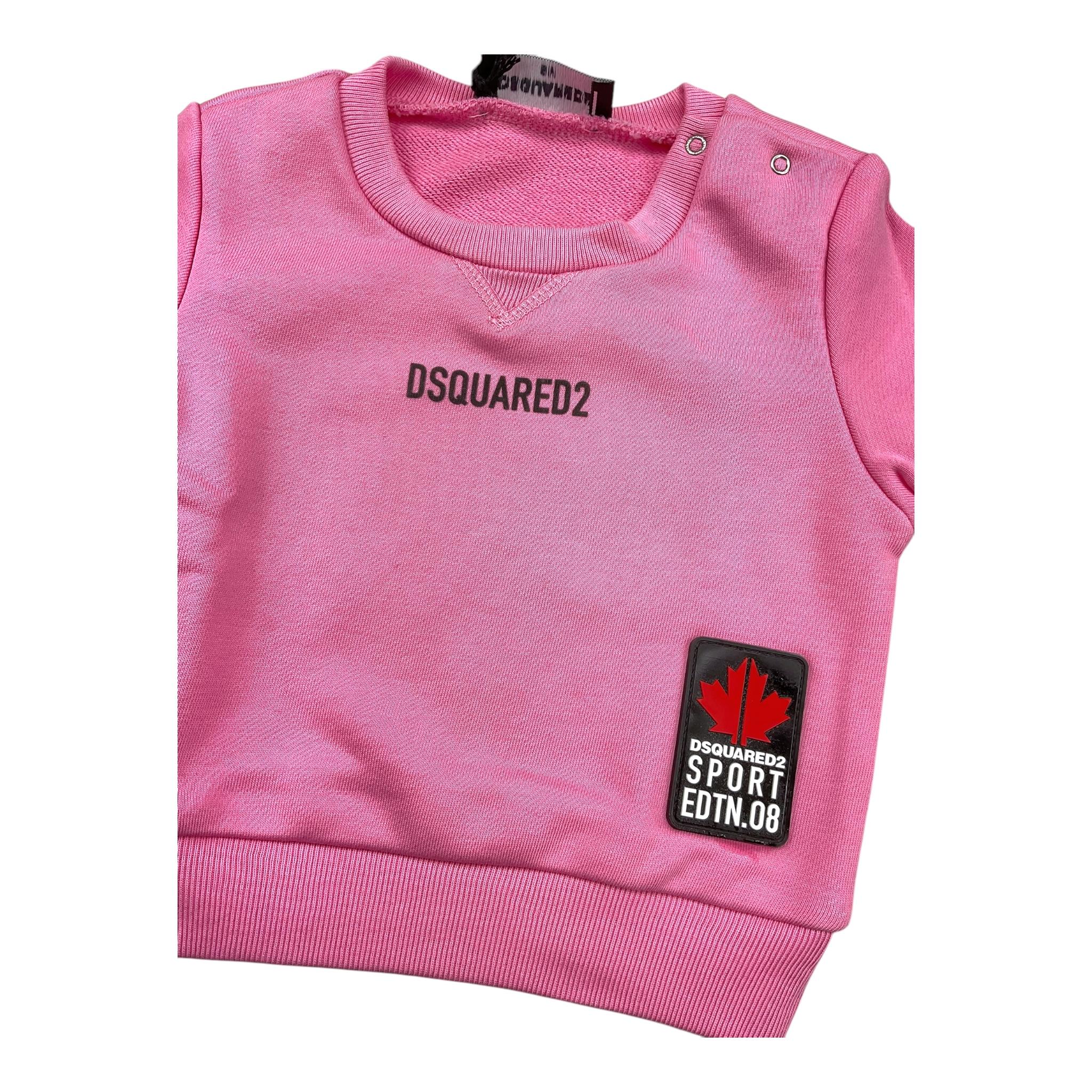 DSQUARED2 felpa chiusa girocollo tinta unita cn stampa logo Rosa per Neonata DQ1881 ROSA DSQUARED2