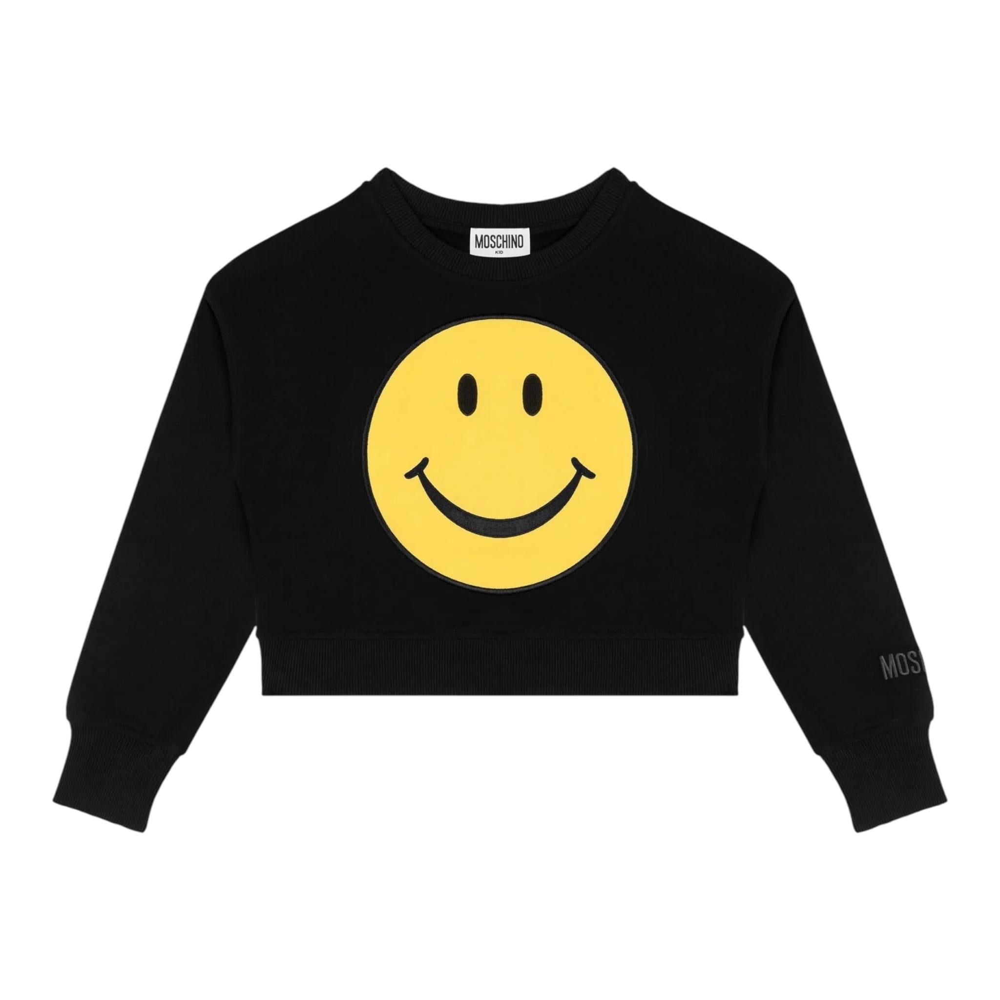 MOSCHINO felpa chiusa girocollo tinta unita cn smile Nero per Bambina HDF062 NERO MOSCHINO
