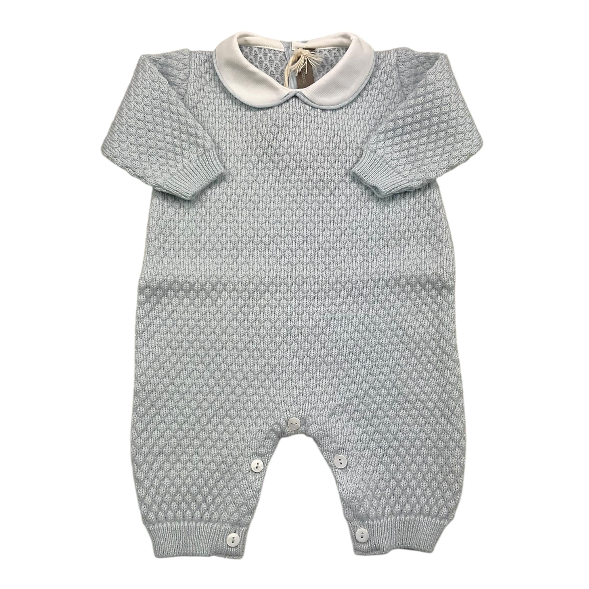 LITTLE BEAR tutina manica lunga tinta unita con colletto in contrasto Celeste per Neonato 9101XM CELESTE LITTLE BEAR