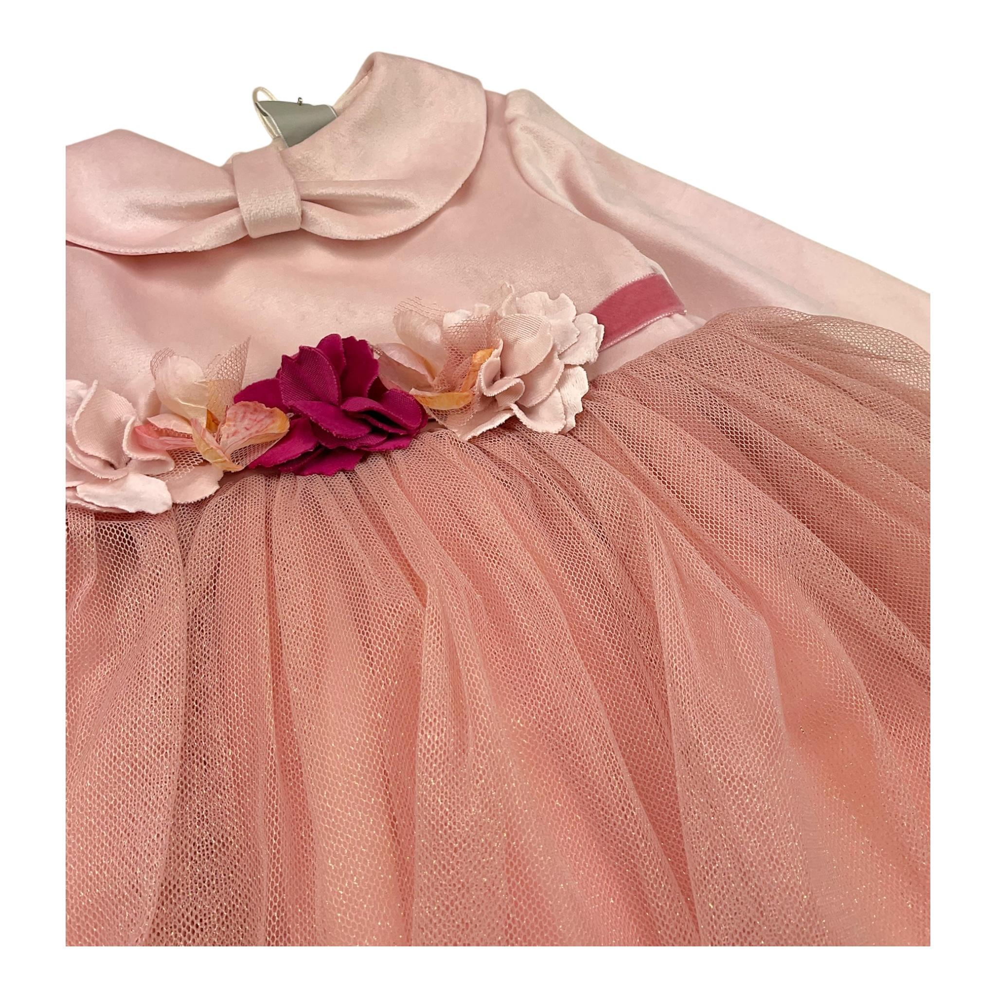 MARLU' abito cerimonia tinta unita con tulle Rosa per Neonata IK3118ML ROSA MARLU'