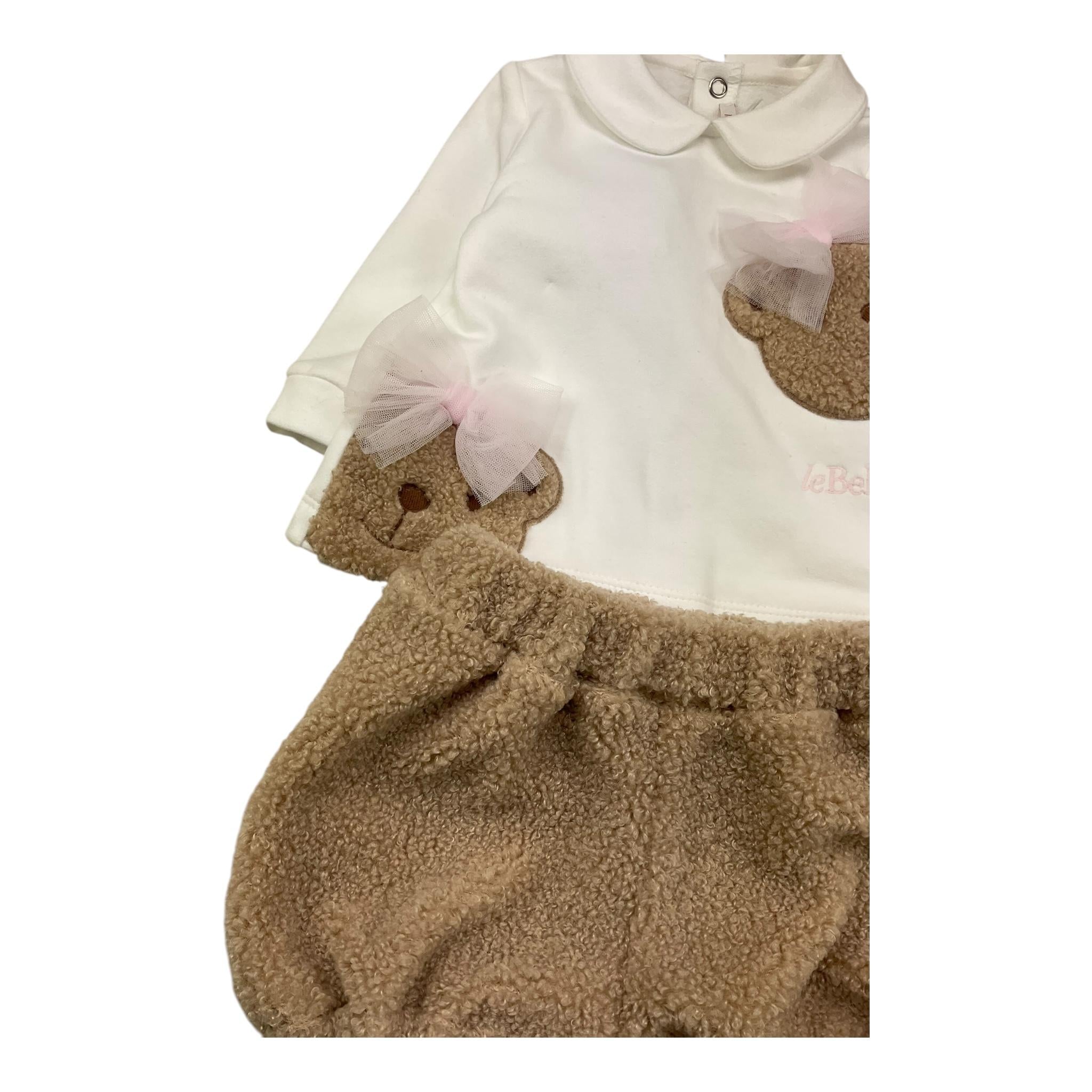 LE BEBE' completo 2 pezzi shirt-culotte bicolore Bianco/beige per Neonata LBG6017 BIANCO/BEIGE LE BEBE'