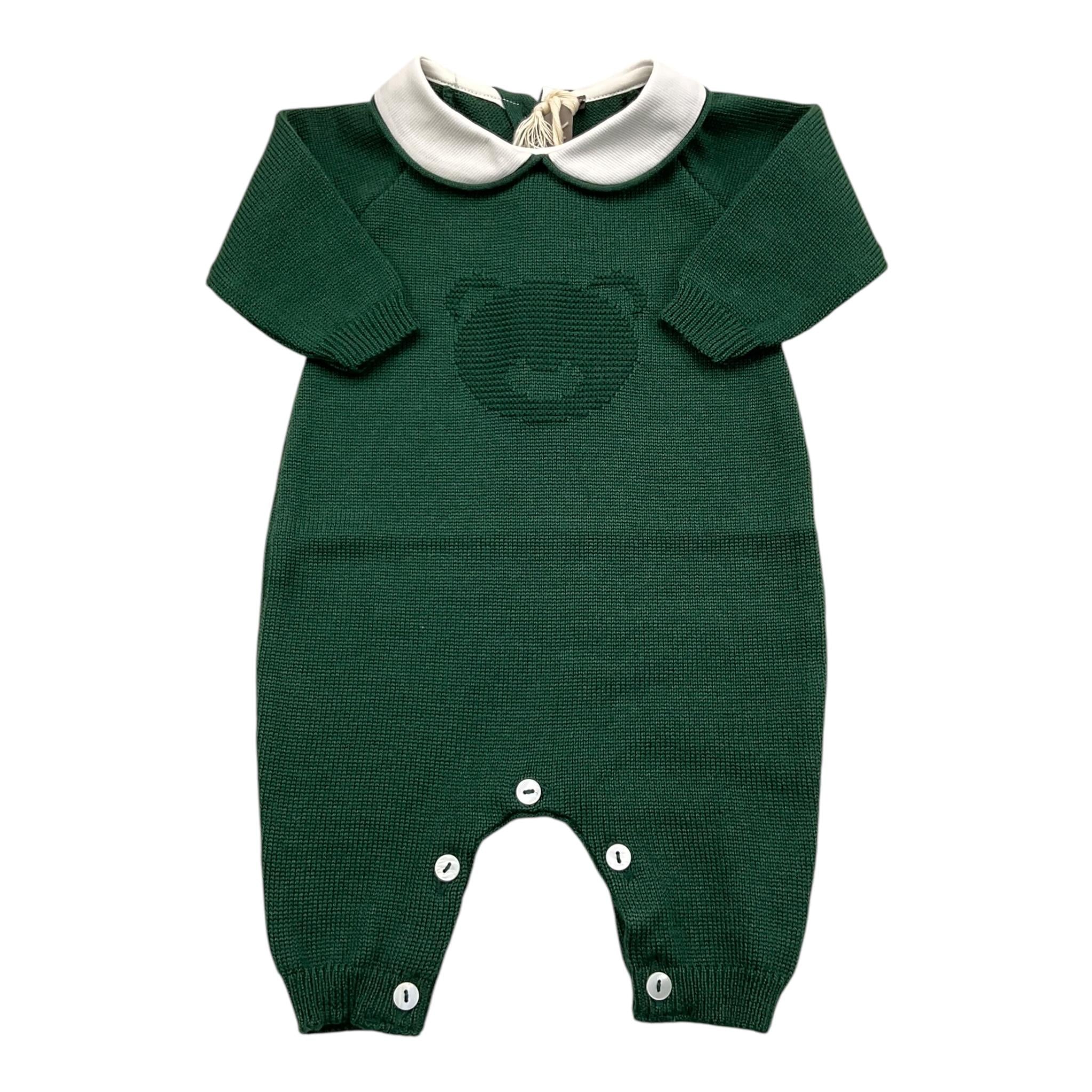 LITTLE BEAR tutina tinta unita con ricamo orso Verde per Neonato 9110 VERDE LITTLE BEAR
