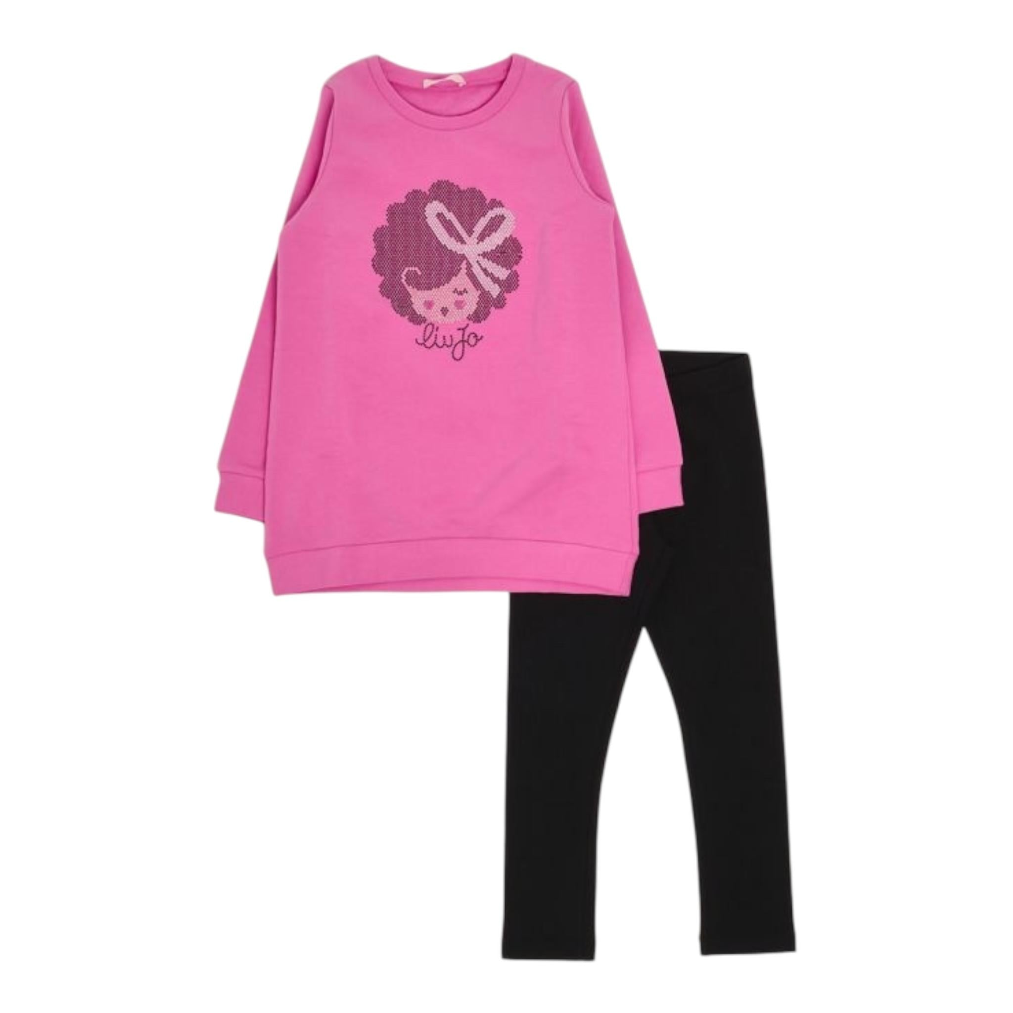 LIU JO completo 2pz felpa-leggins bicolore Nero/fuxia per Neonata KF4024 NERO/FUXIA LIU JO