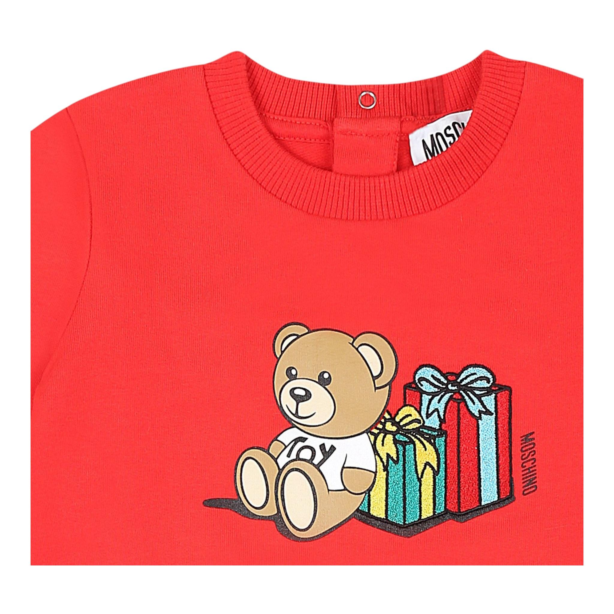 MOSCHINO abito manica lunga tinta unita con stampa in contrasto Rosso per Neonata MBV0A2X ROSSO MOSCHINO
