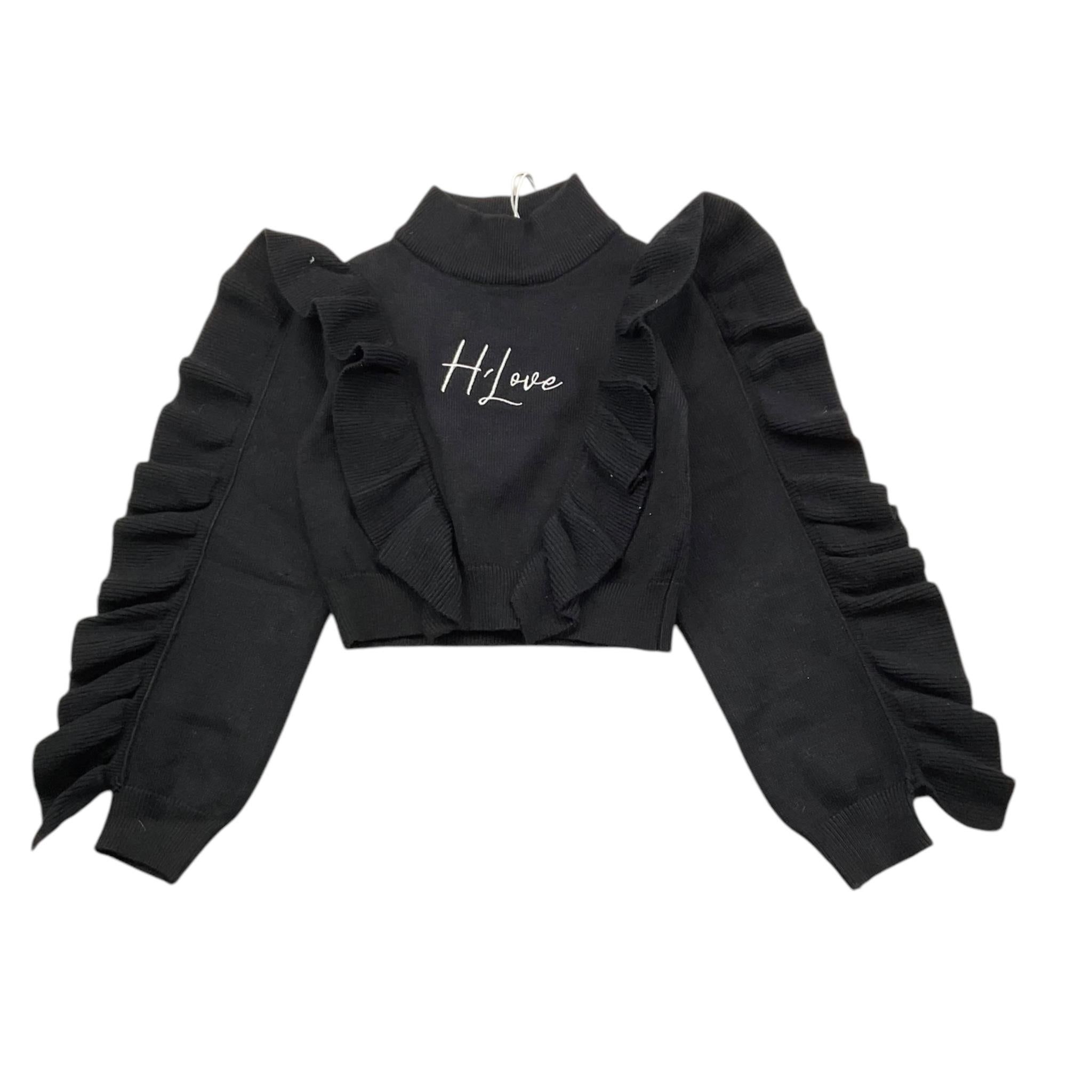 HATE LOVE maglia tinta unita collo alto con rouches Nero per Bambina OJSW00338 NERO HATE LOVE