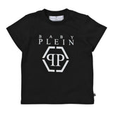 PHILIPPE PLEIN t-shirt girocollo tinta unita con stampa logo Nero per Bambino BTK1265 NERO PHILIPPE PLEIN