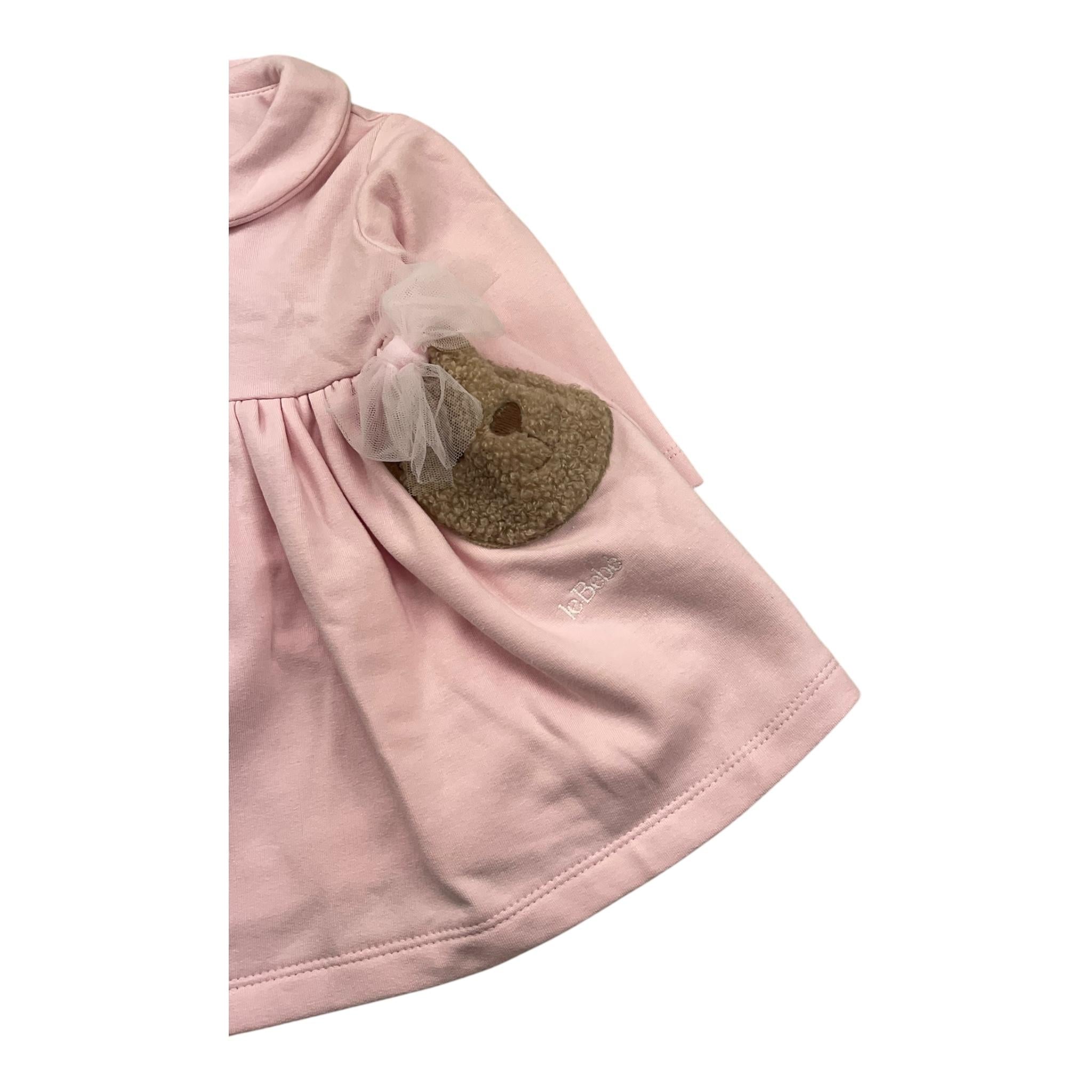 LE BEBE' abito manica lunga tinta unita con orso Rosa per Neonata LBG6020 ROSA LE BEBE'