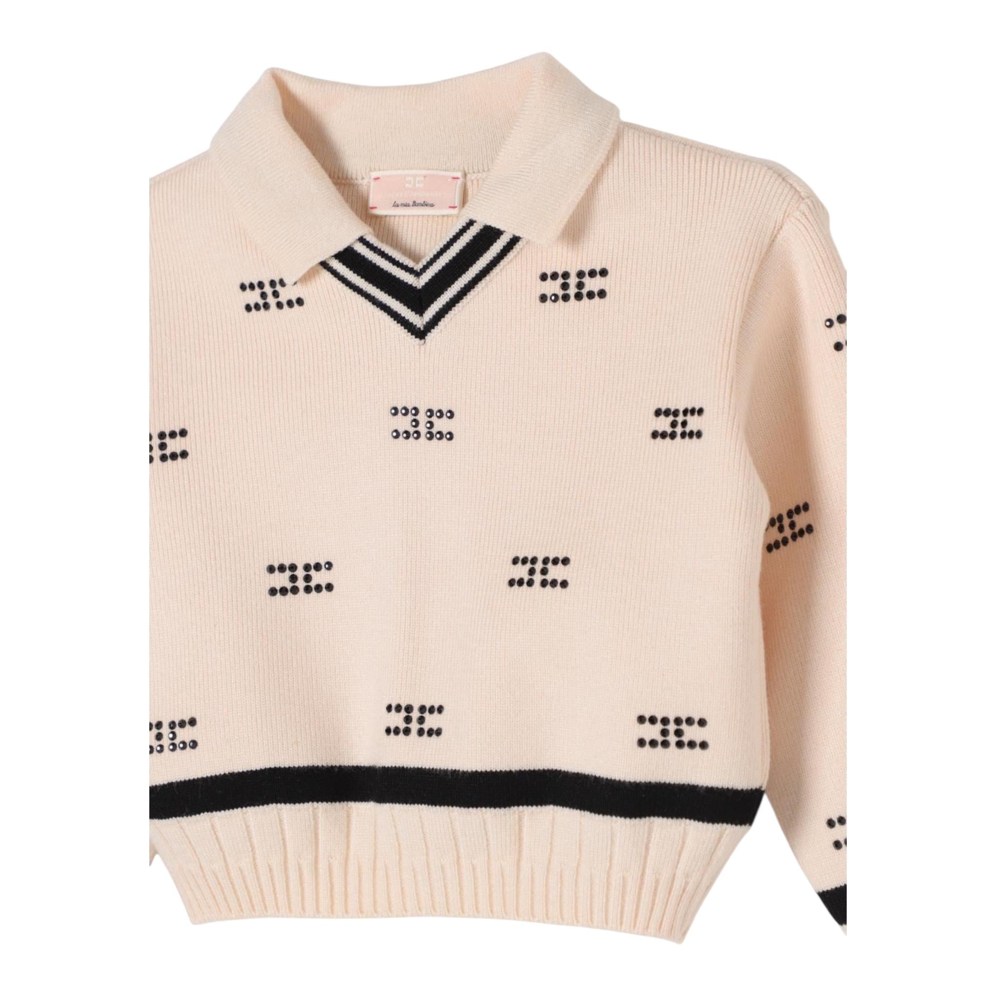 ELISABETTA FRANCHI maglia tinta unita con brillantini logata Avorio per Neonata EFMA147NX AVORIO ELISABETTA FRANCHI
