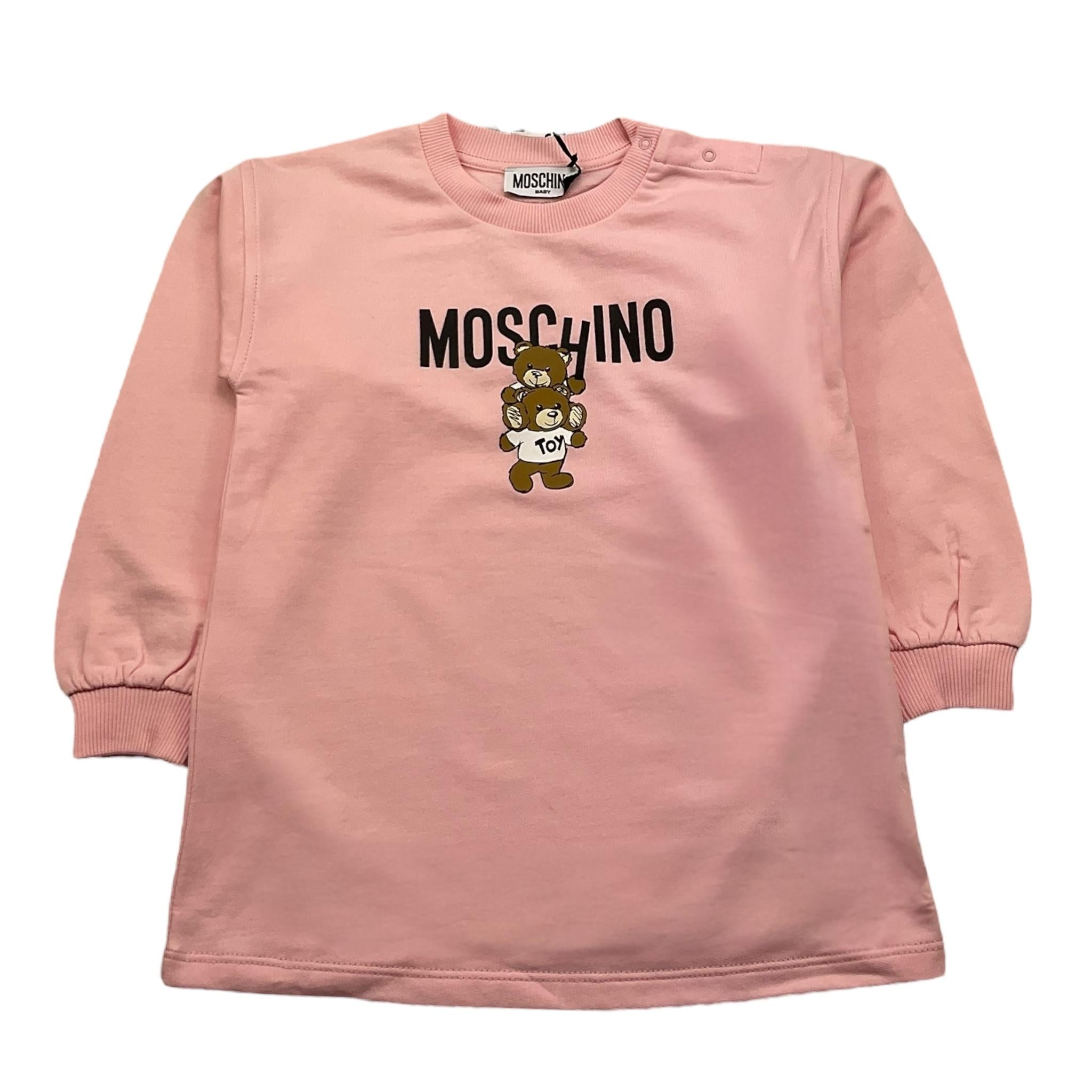 MOSCHINO abito felpa girocollo tinta unita con stampa Rosa per Neonata MDV0BNXXXX ROSA MOSCHINO