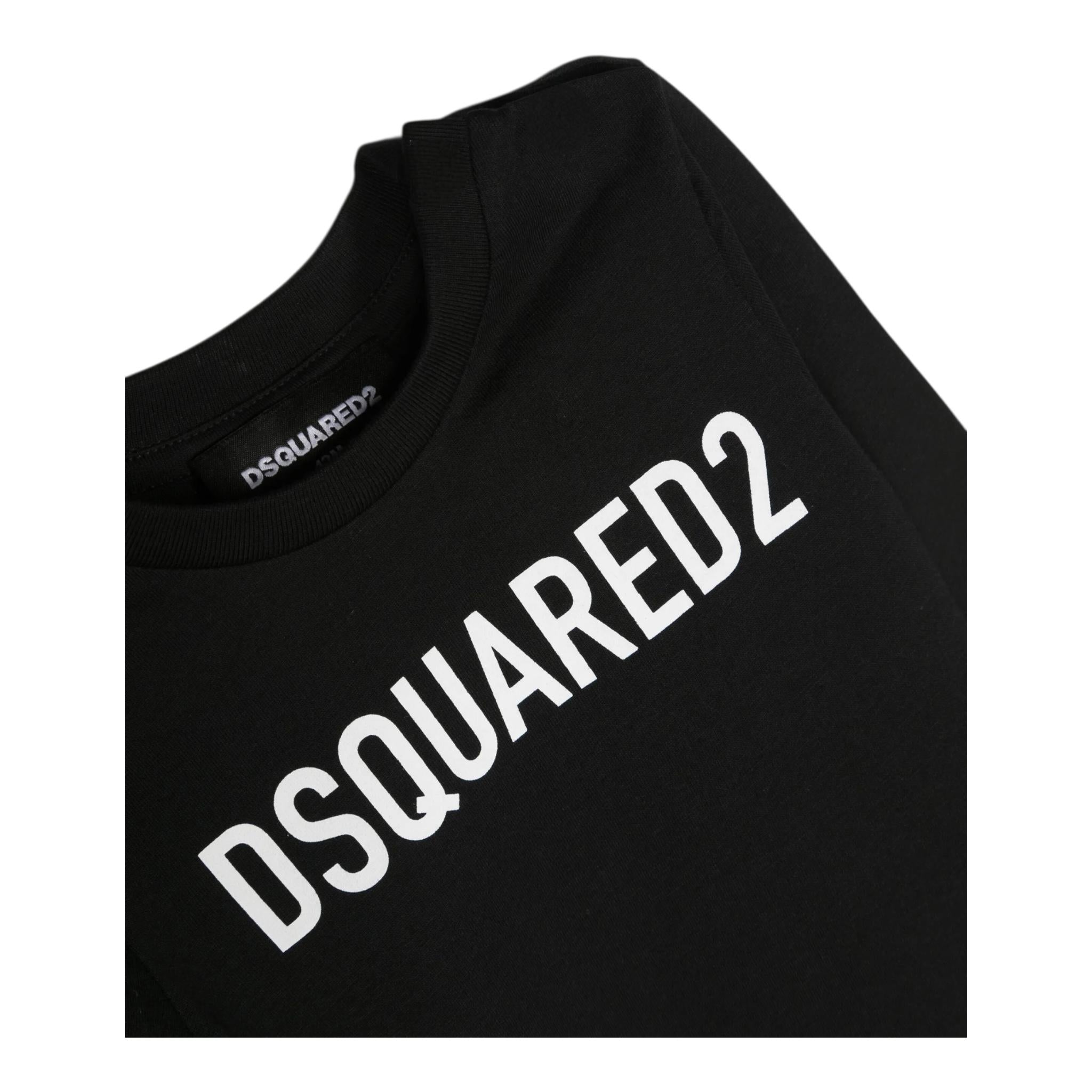DSQUARED2 shirt girocollo tinta unita cn logo Nero per Bambino DQ1478 NERO DSQUARED2