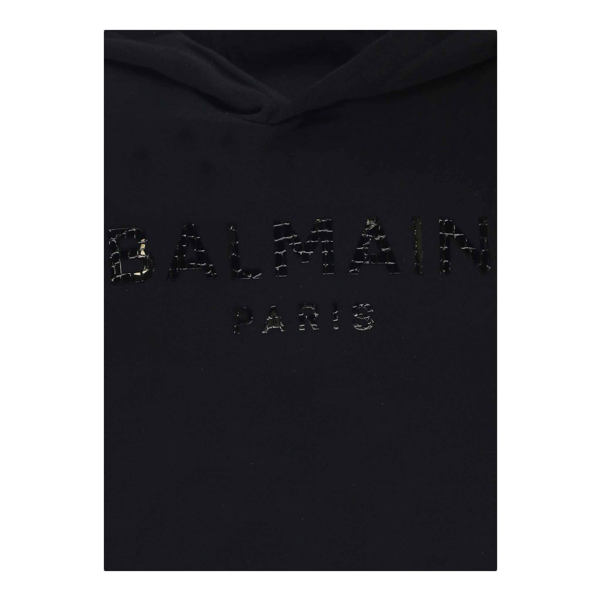 BALMAIN felpa chiusa con cappuccio tinta unita con logo Nero per Bambino BV4P00 NERO BALMAIN