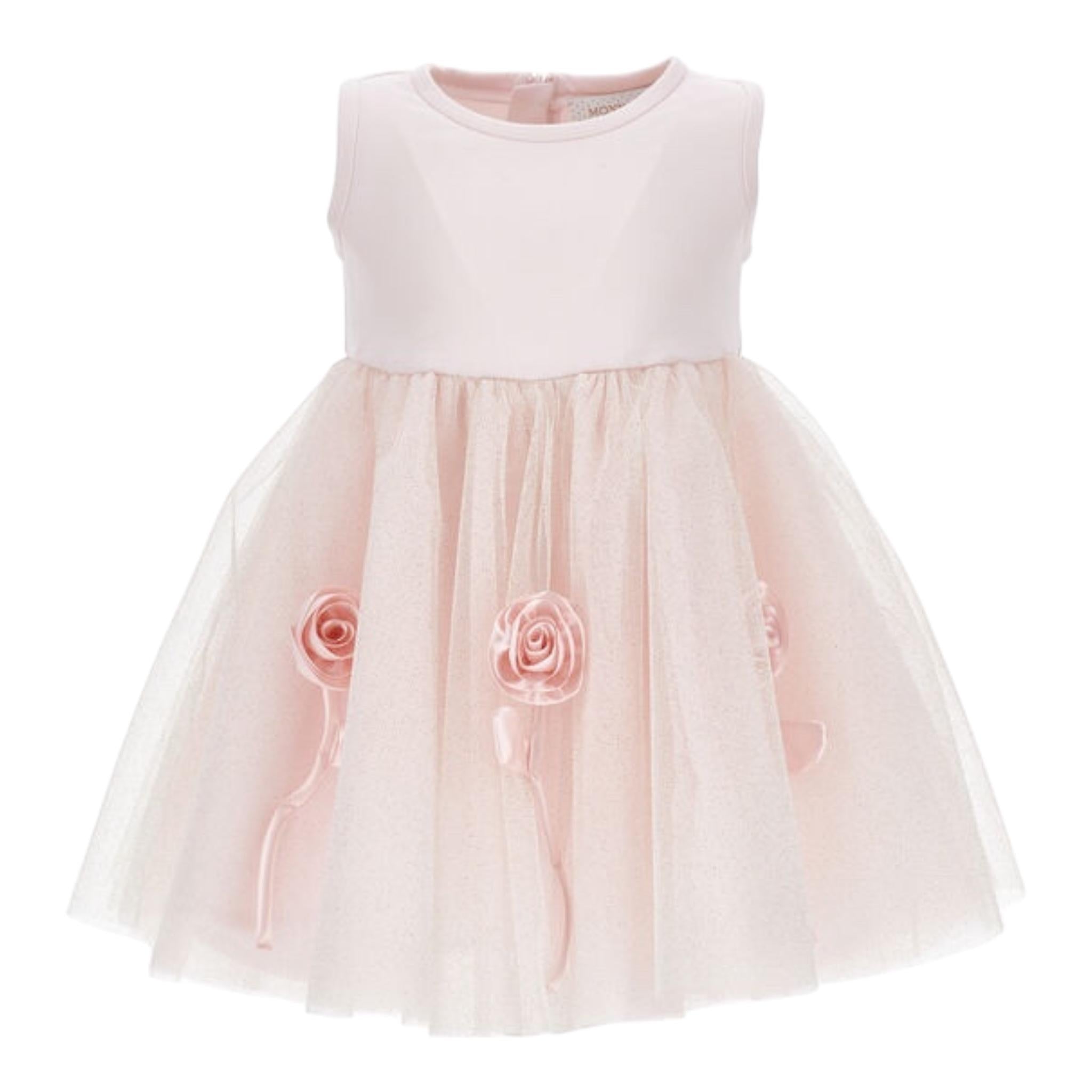 MONNALISA set abito cerimonia-coprispalle tinta unita con rose Rosa per Neonata 73D900 ROSA MONNALISA