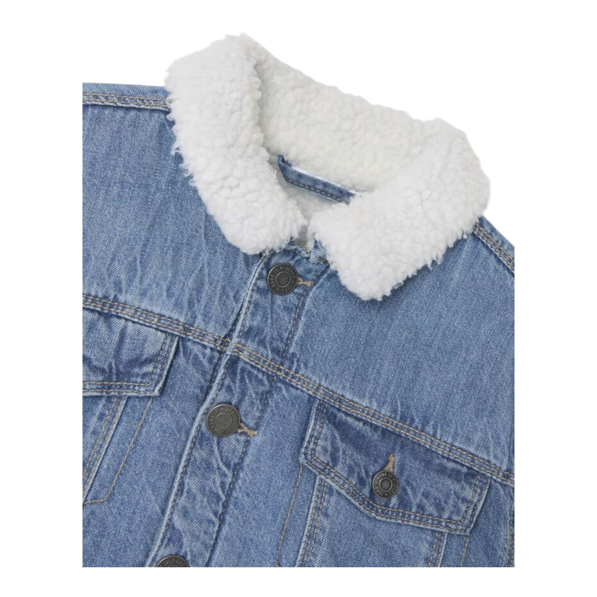 NAME.IT giubbino in denim tinta unita con pelliccia Azzurro per Bambino 13235075 AZZURRO NAME.IT