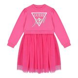 GUESS abito tinta unita girocollo con tulle Fuxia per Bambina K4YK09KB8R0 FUXIA GUESS