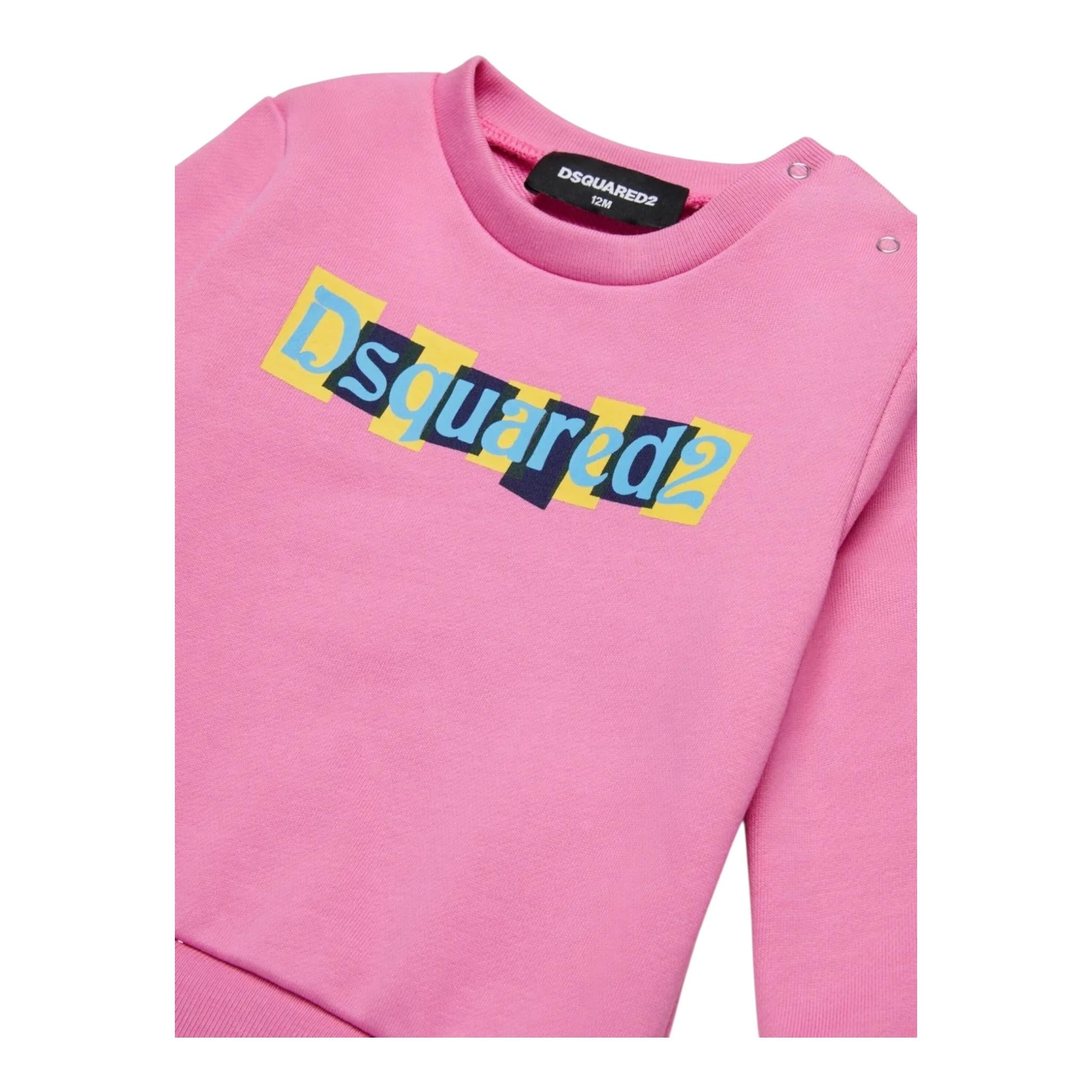 DSQUARED2 felpa chiusa girocollo tinta unita con logo Rosa per Bambina DQ2496 ROSA DSQUARED2
