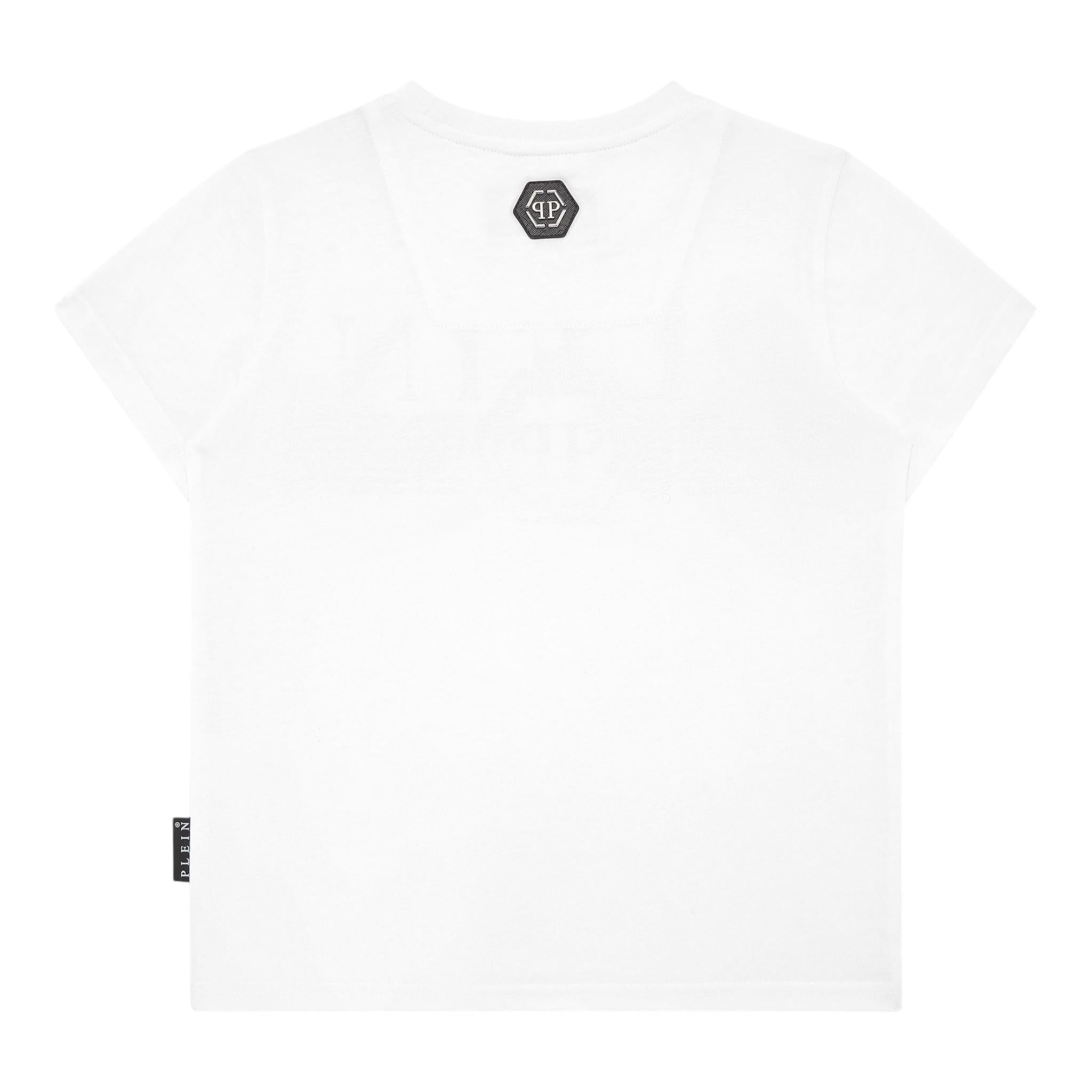 PHILIPPE PLEIN t-shirt girocollo tinta unita con stampa logo Bianco per Bambino BTK1265 BIANCO PHILIPPE PLEIN