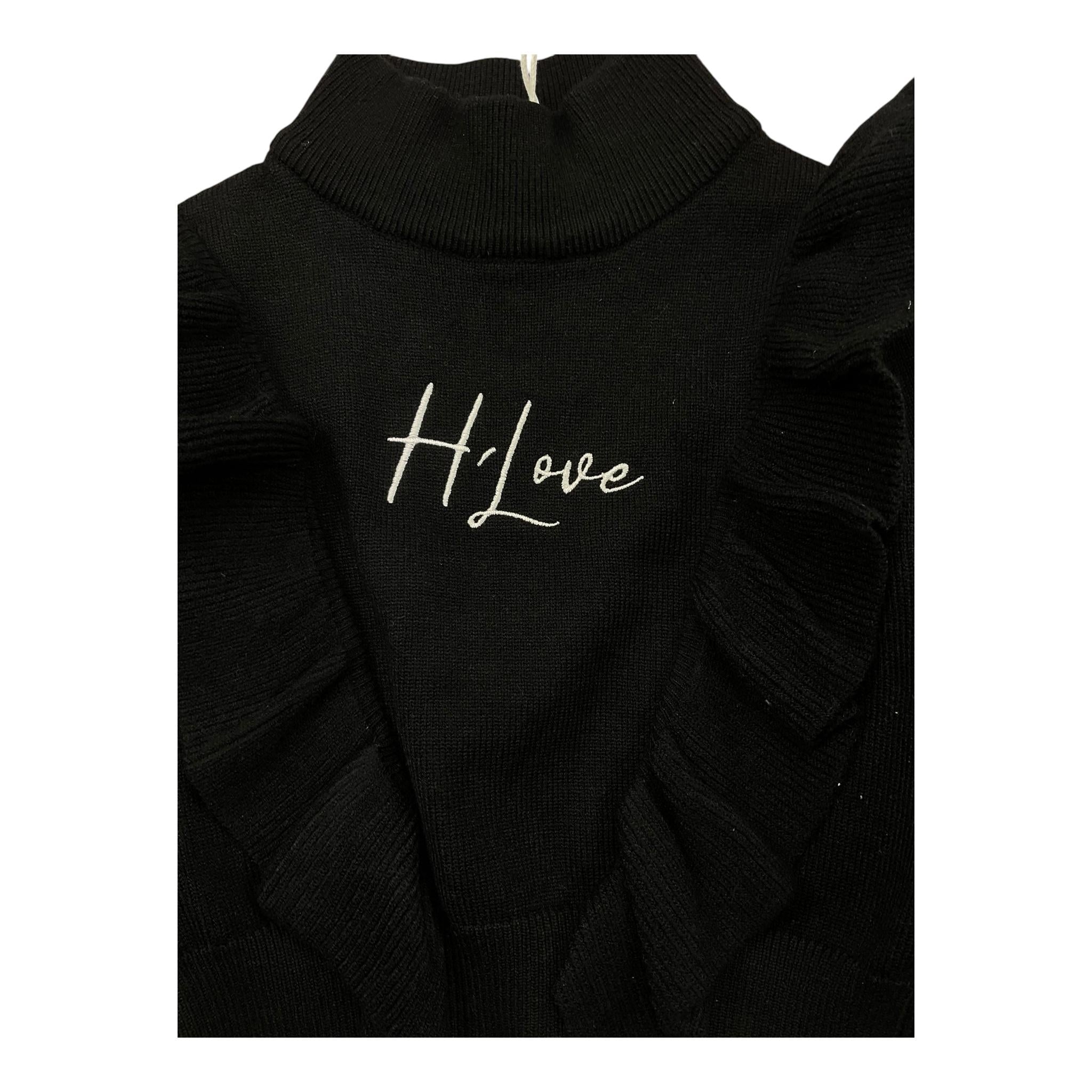 HATE LOVE maglia tinta unita collo alto con rouches Nero per Bambina OJSW00338 NERO HATE LOVE