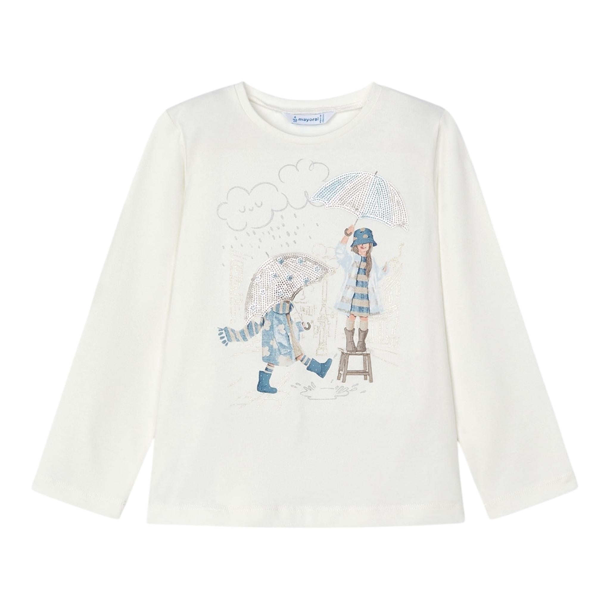 MAYORAL shirt girocollo tinta unita con stampa in contrasto Bianco per Bambina 4067122 BIANCO MAYORAL