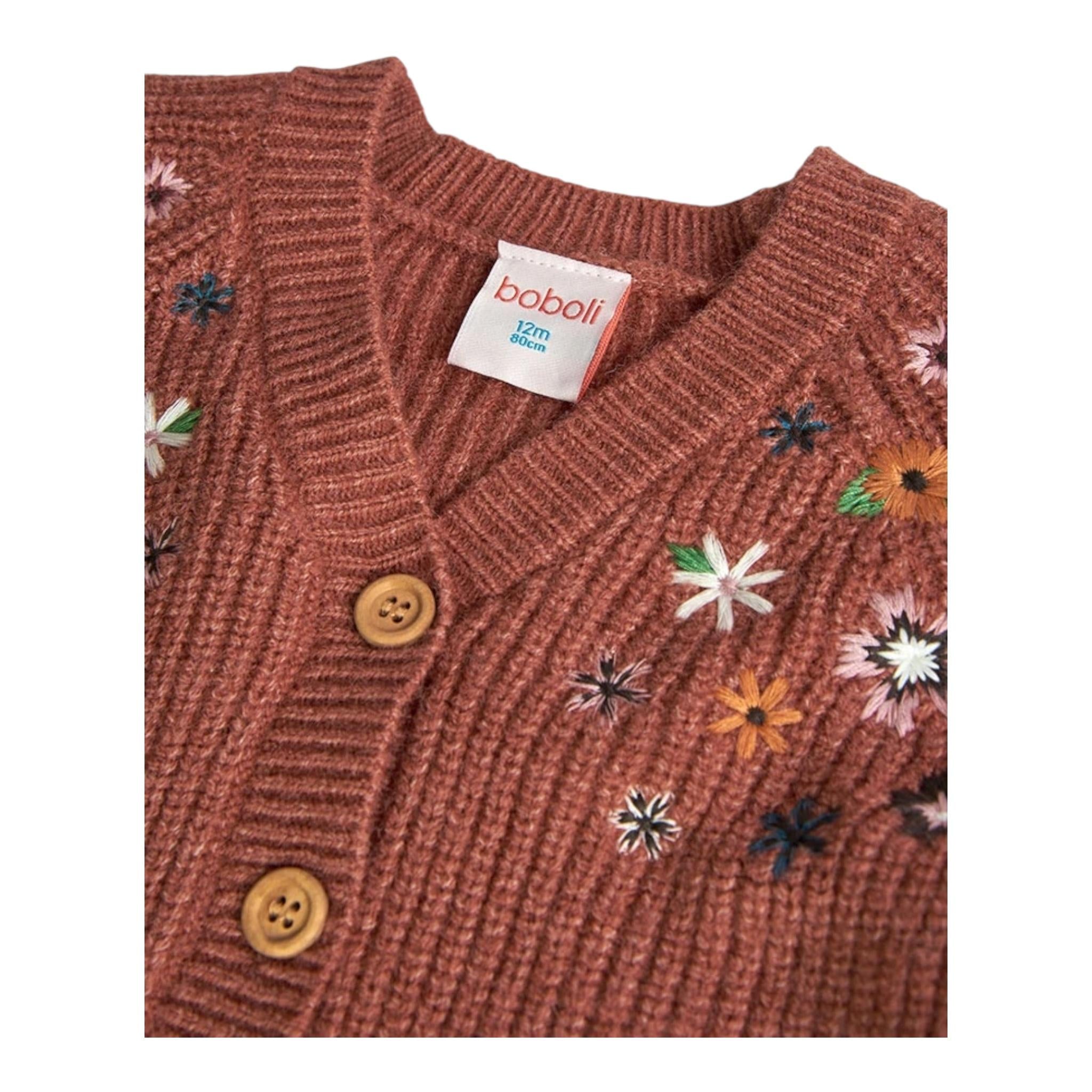 BOBOLI cardigan scollo a v con ricami Terra per Bambina 239194 TERRA BOBOLI