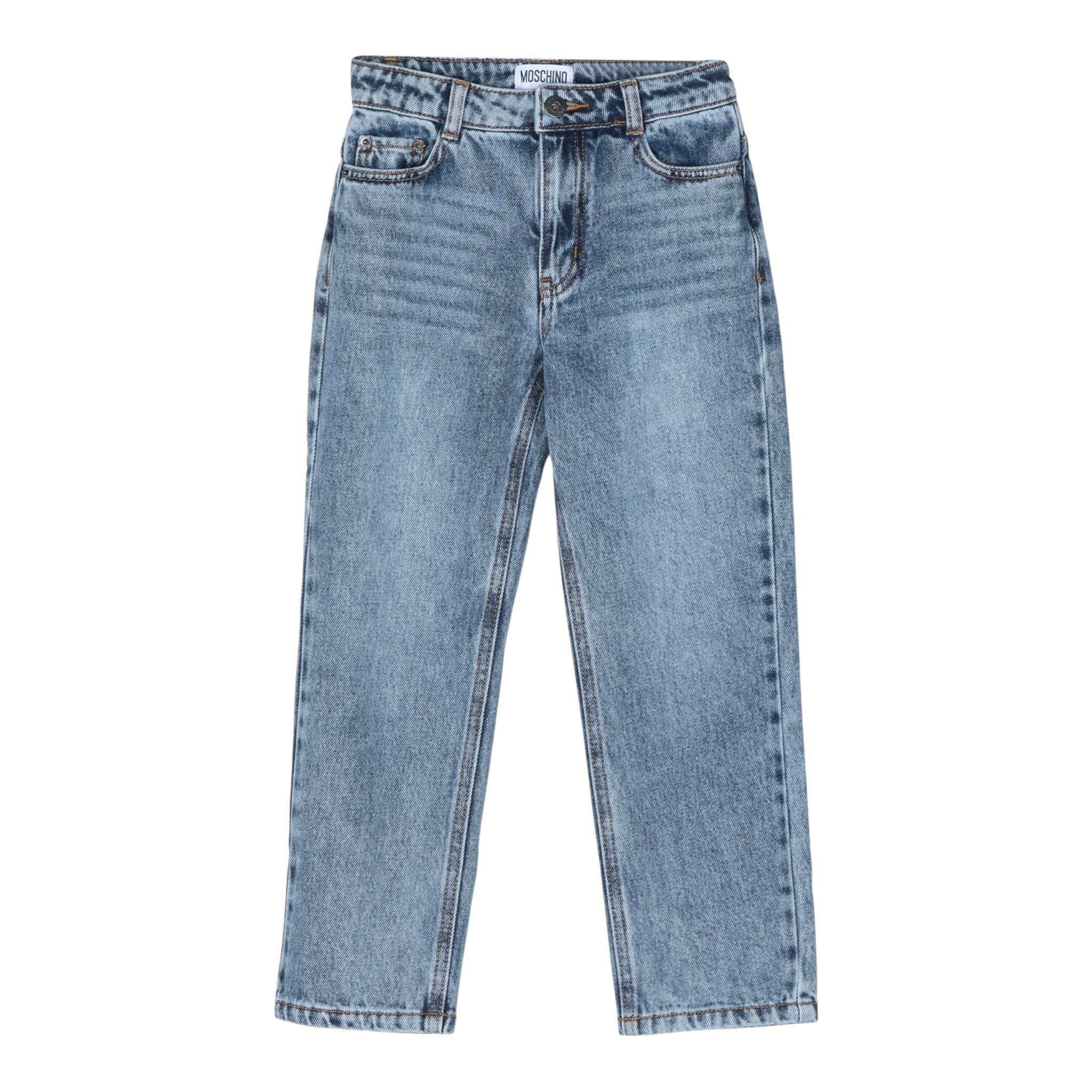 MOSCHINO jeans tinta unita con stampa logo Azzurro per Bambino HUP07YX AZZURRO MOSCHINO