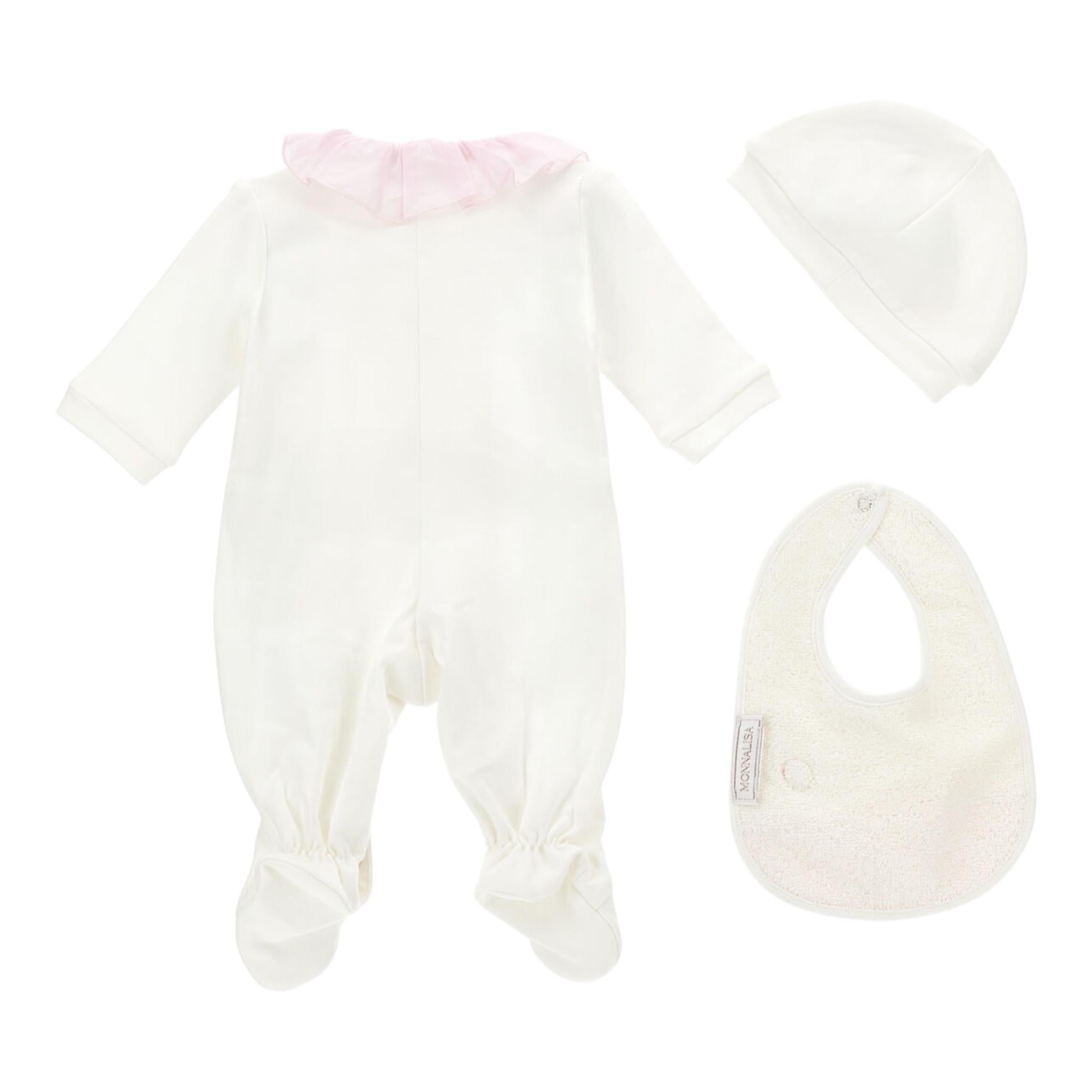 MONNALISA set tutina tinta unita con stampa-cappello-bavetta Bianco per Neonata 35D505 BIANCO MONNALISA