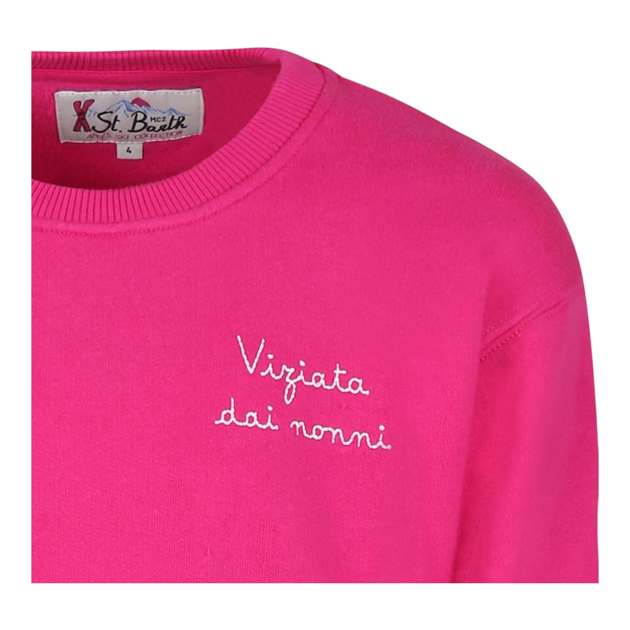SAINT BARTH felpa girocollo tinta unita con stampa Fuxia per Bambina BRN0002 FUXIA SAINT BARTH