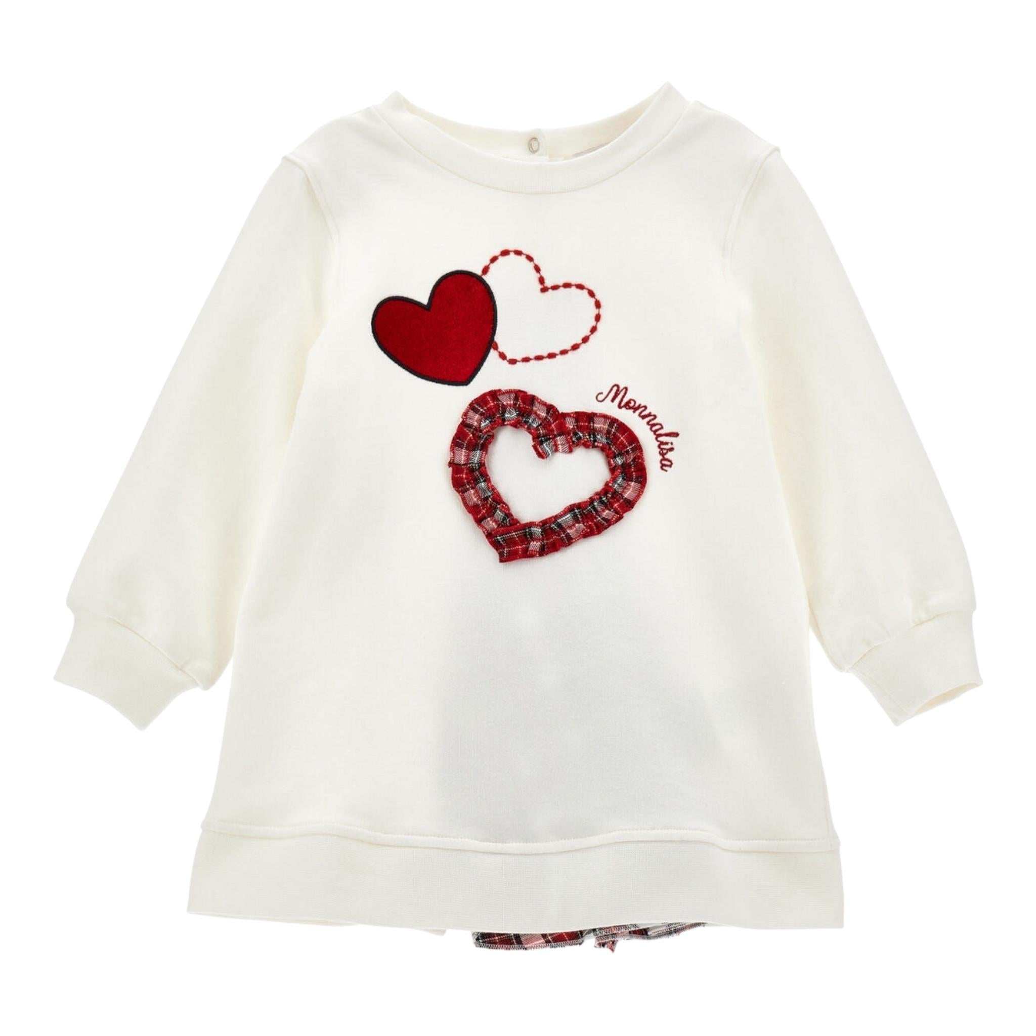 MONNALISA abito manica lunga tinta unita cn cuori Panna per Bambina 19D924 PANNA MONNALISA