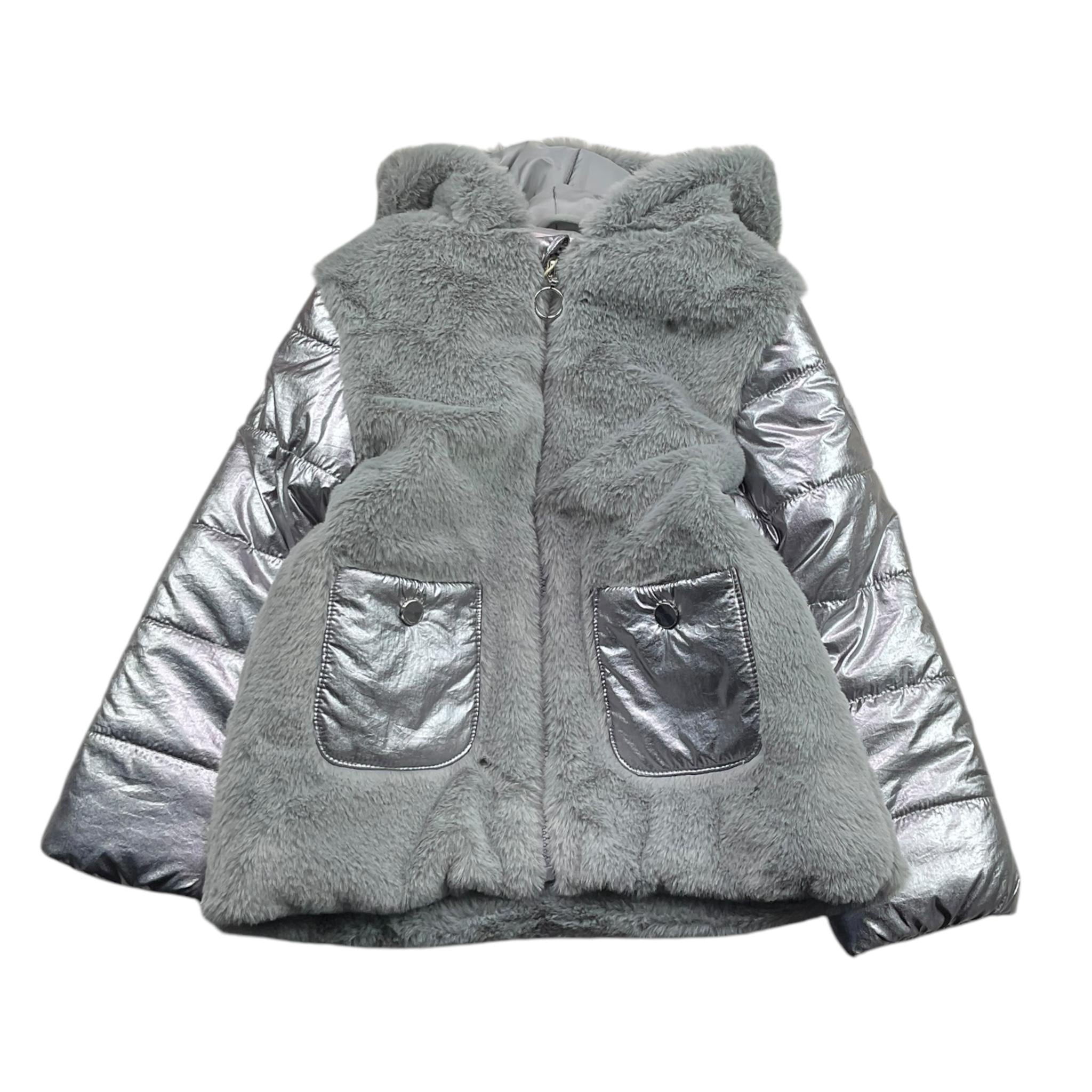 CANADA HOUSE giubbin tinta unita con zip cappuccio e pelliccia Argento per Bambina 24483411 ARGENTO CANADA HOUSE