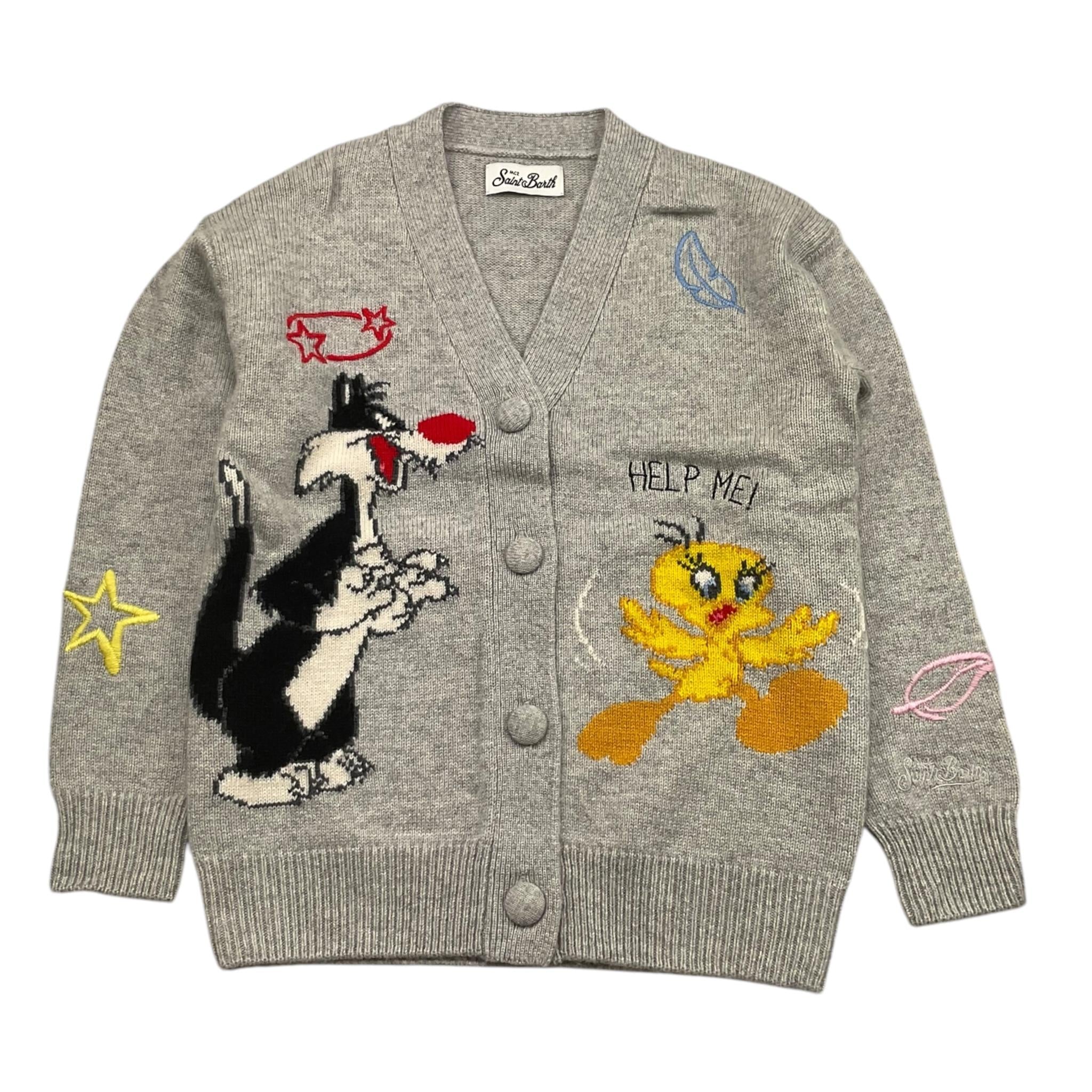 SAINT BARTH cardigan tinta unita con stampa Grigio per Bambina SYLVESTER GRIGIO SAINT BARTH