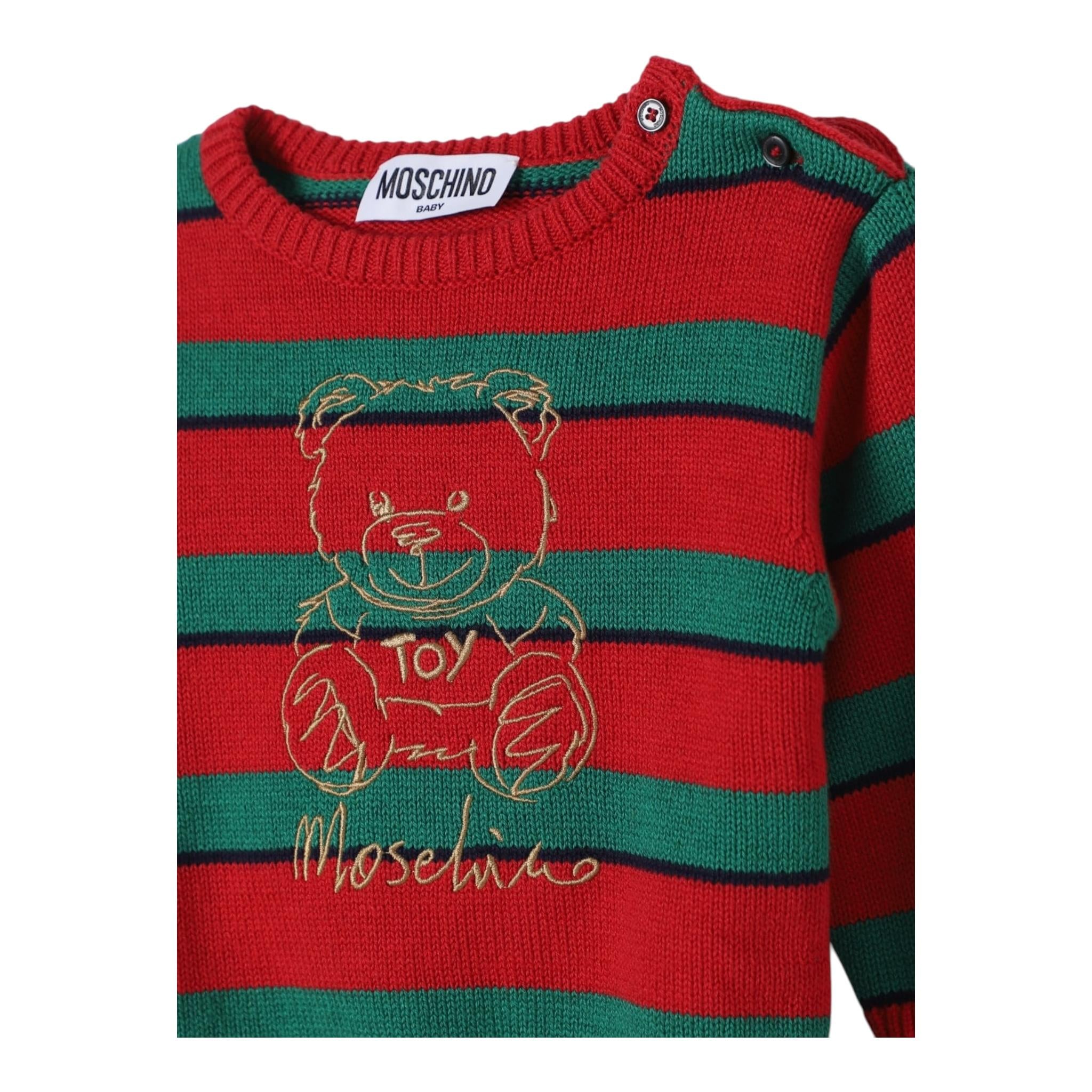 MOSCHINO maglia girocollo bicolore con orso Rosso/verde per Bambino HMW010 ROSSO/VERDE MOSCHINO