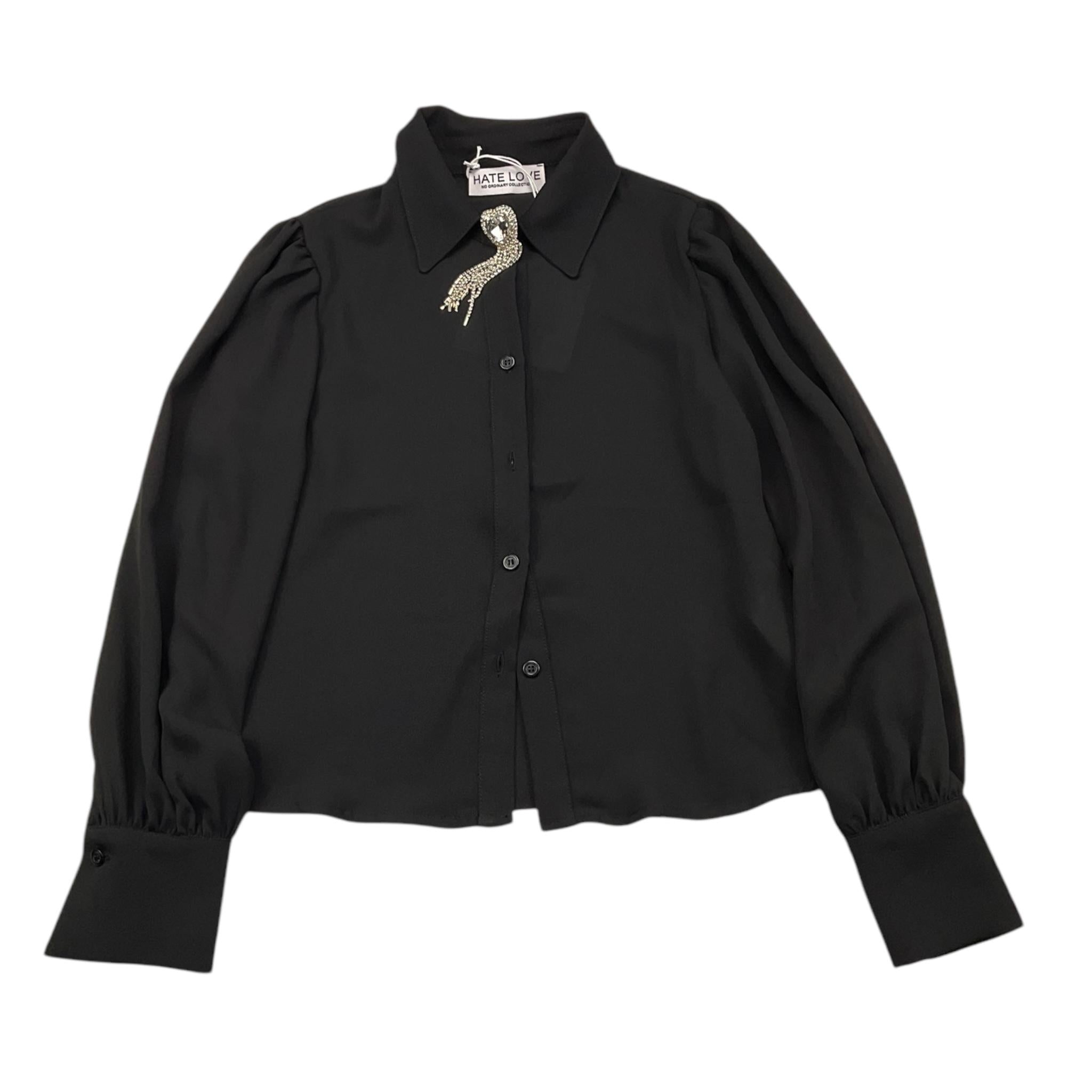 HATE LOVE camicia manica lunga tinta unita cn applicazioni Nero per Bambina OJSH00491 NERO HATE LOVE